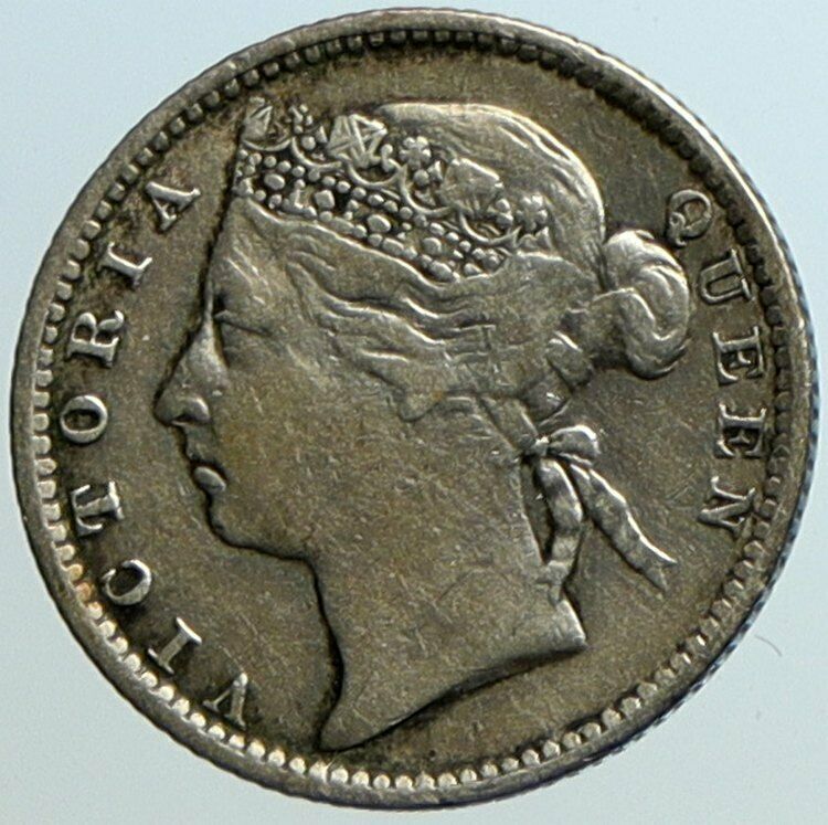 1884 STRAITS SETTLEMENTS UK Queen Victoria VINTAGE Antique 10 CENT Coin i101534