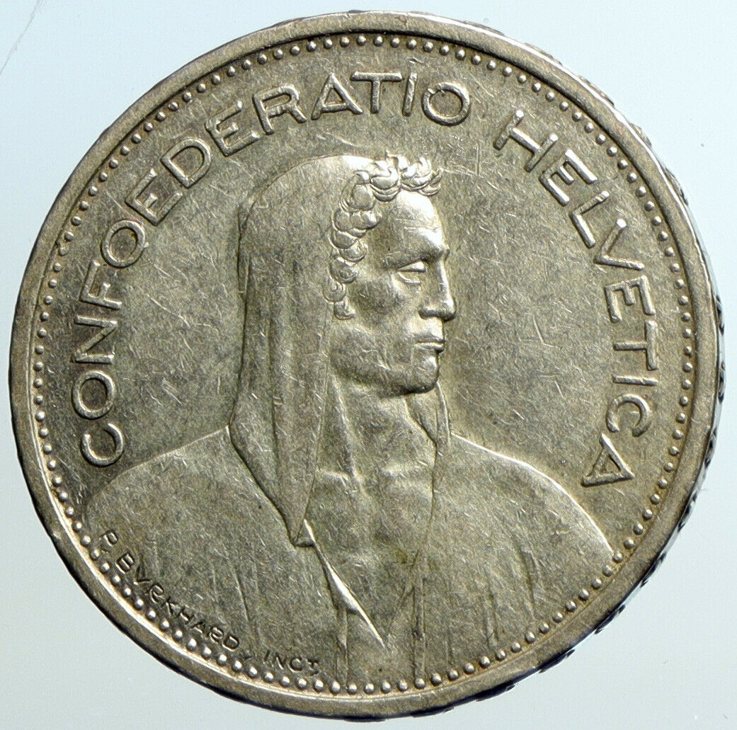 1931 B Switzerland Founding HERO WILLIAM TELL 5 Francs Silver Swiss Coin i101528