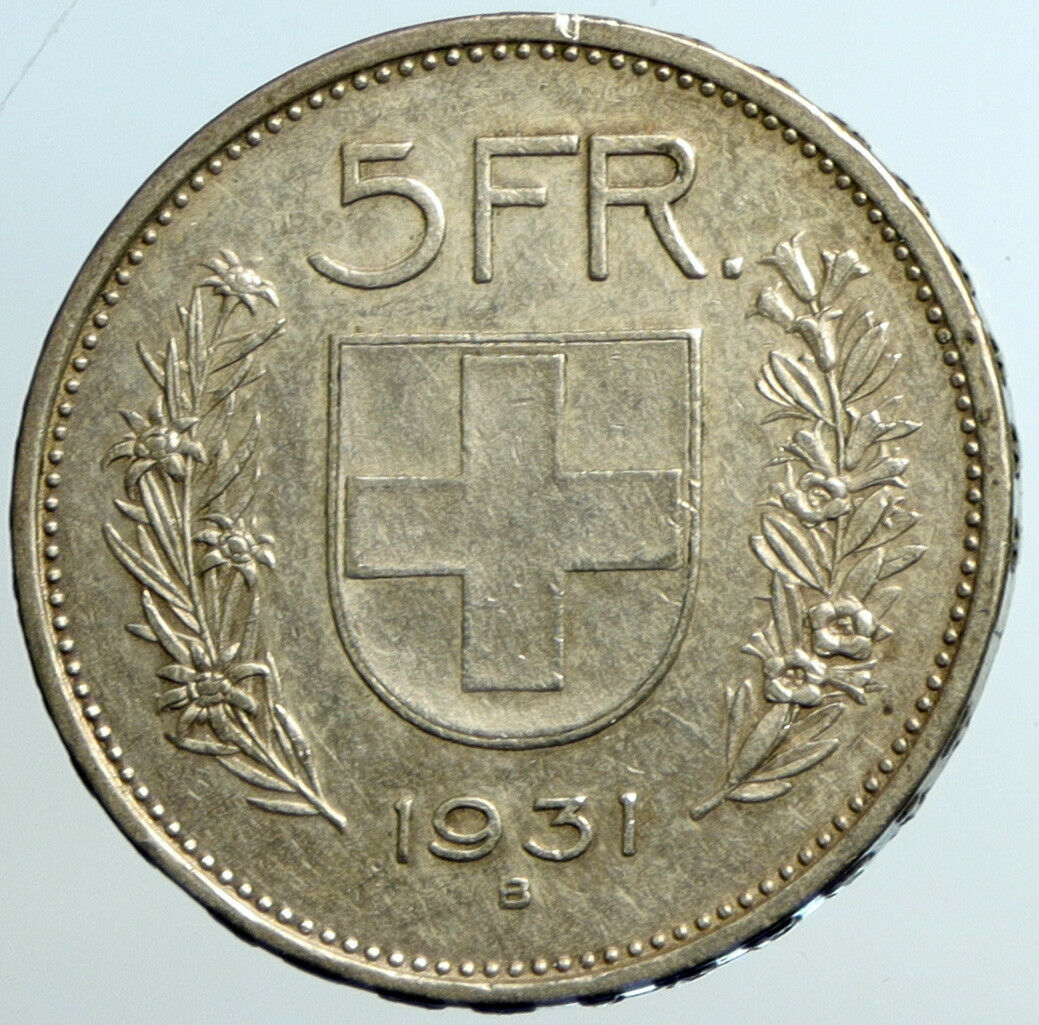 1931 B Switzerland Founding HERO WILLIAM TELL 5 Francs Silver Swiss Coin i101528