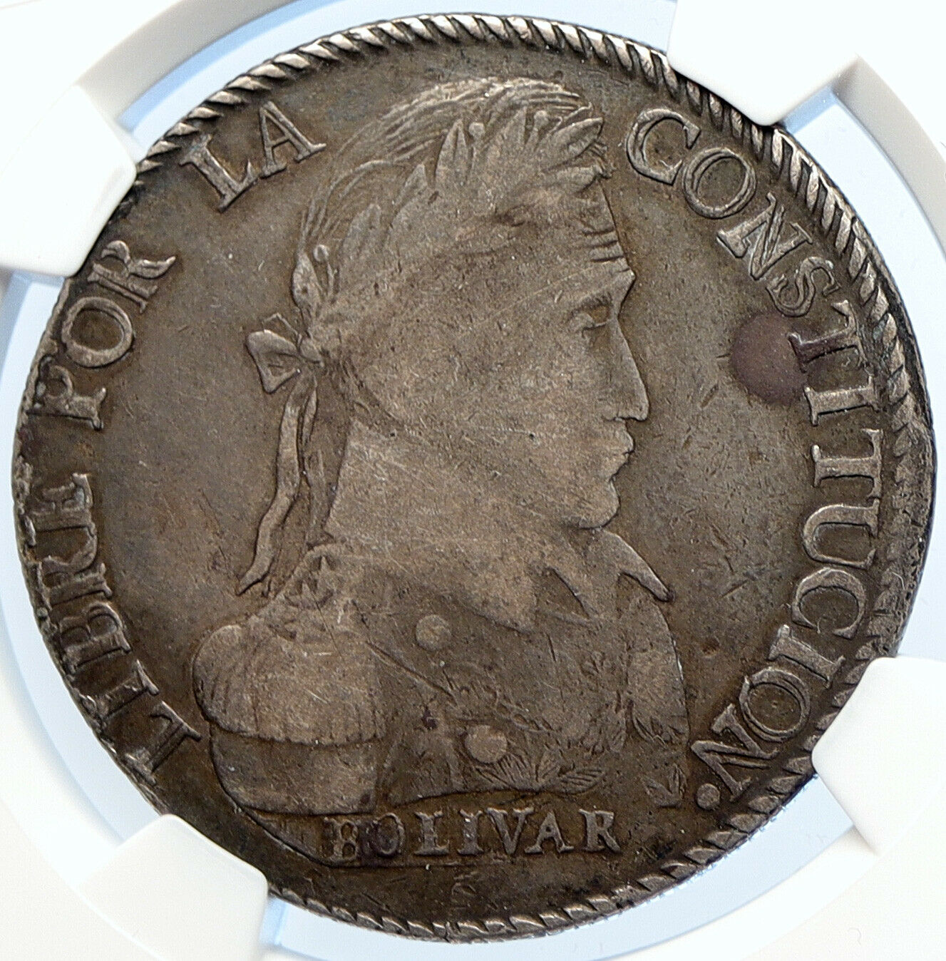 1829 BOLIVIA Antique SIMON BOLIVAR ALPACA Silver 8 Soles Silver Coin NGC i106058