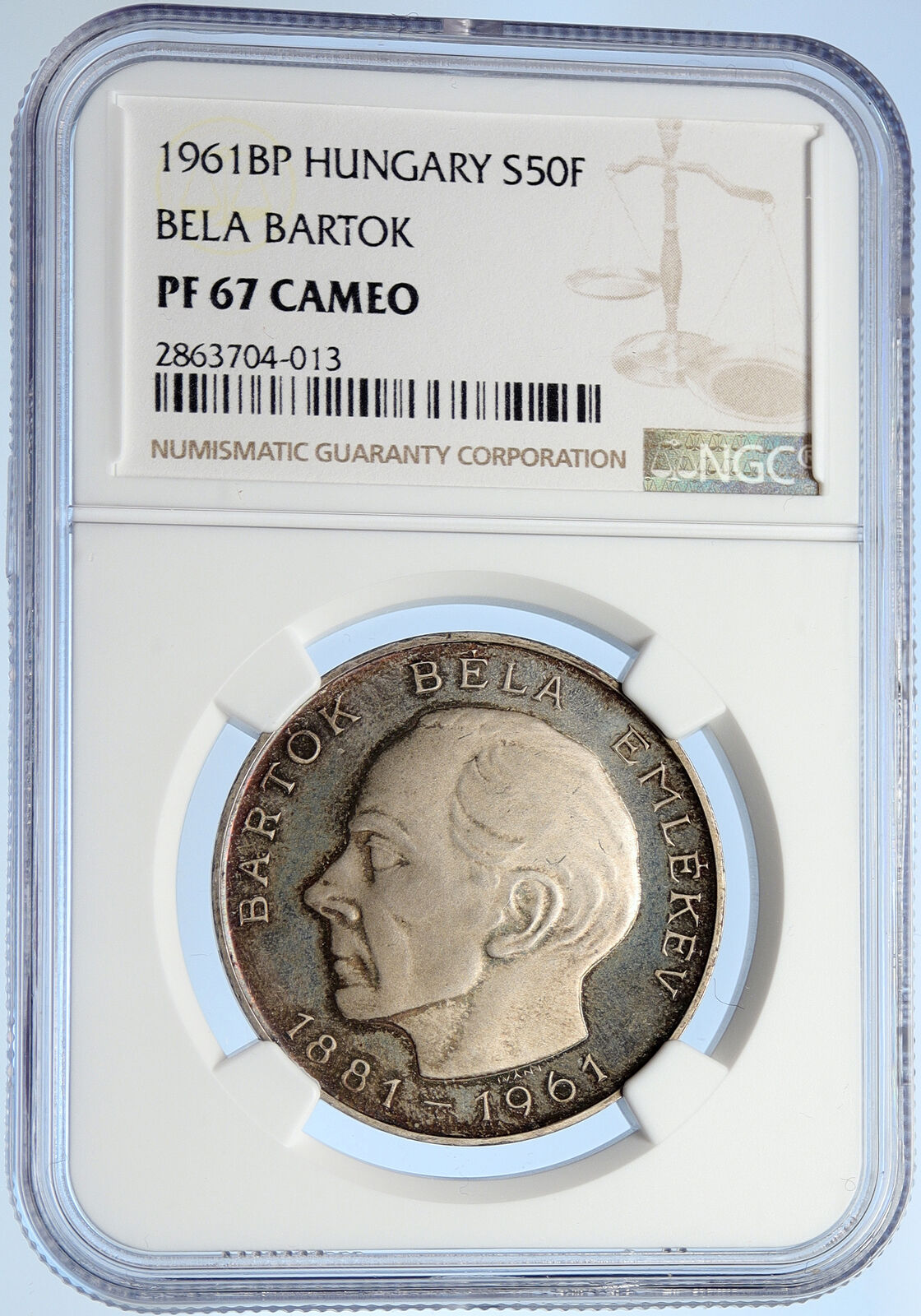 1961 HUNGARY Musician OPERA Bela Bartok Proof Silver 50 Forint Coin NGC i106063