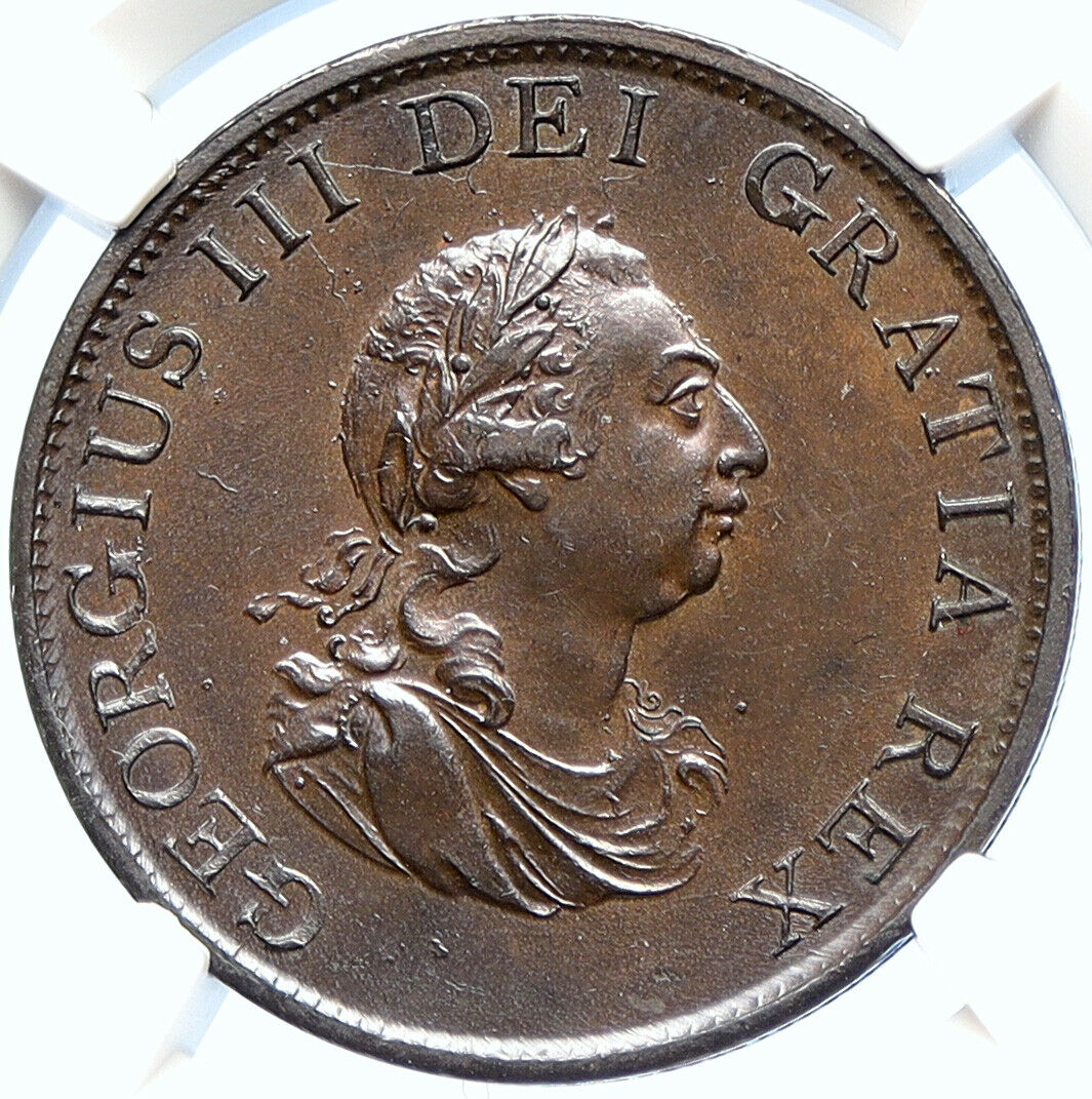 1799 UK GREAT BRITAIN United Kingdom KING GEORGE III 1/2 Penny Coin NGC i106065