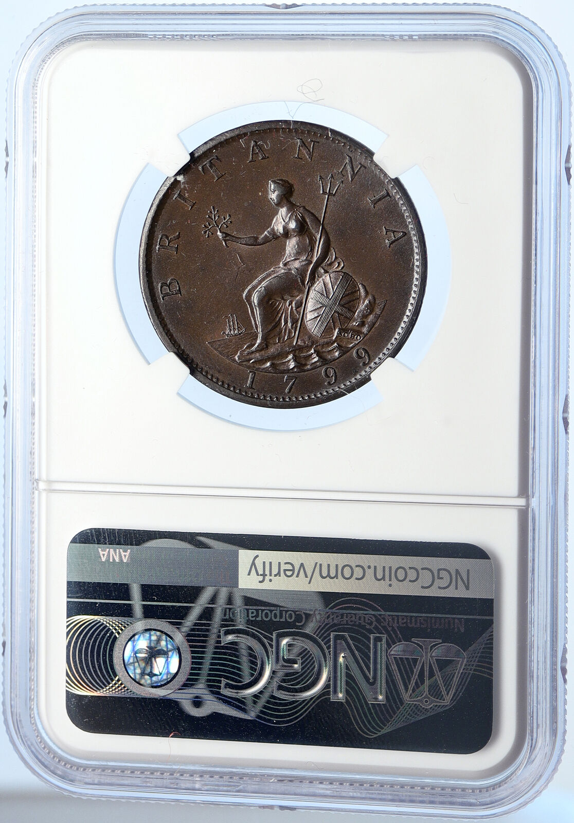 1799 UK GREAT BRITAIN United Kingdom KING GEORGE III 1/2 Penny Coin NGC i106065