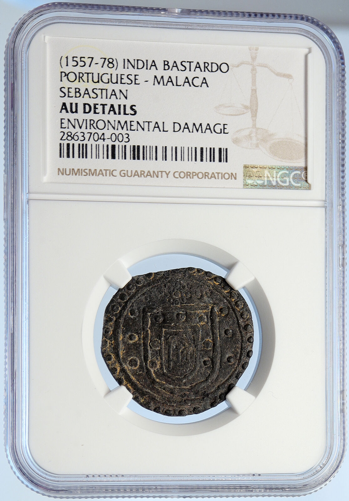 1557-78 INDIA PORTUGESE PORTUGAL King Sebastiao ANTIQUE Bastado Coin NGC i106054