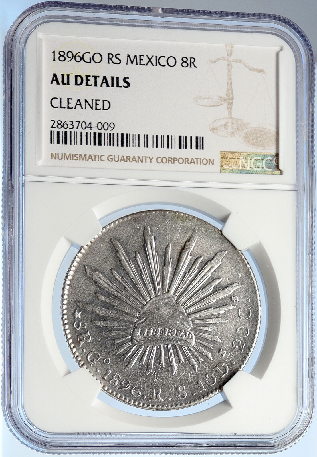 1896 Go RS MEXICO BIG Silver 8 Reales Antique Mexican Coin Eagle NGC i106059