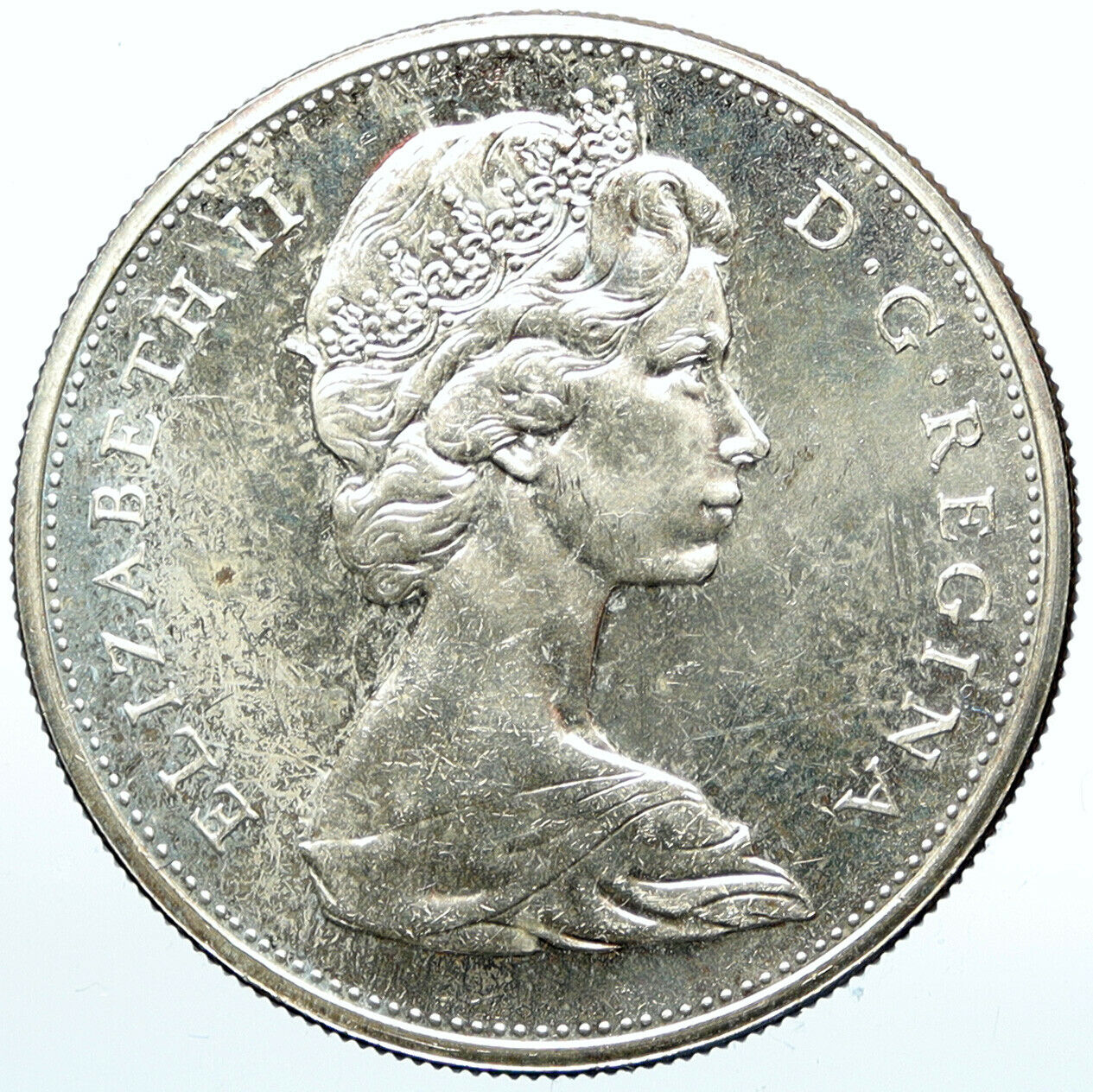 1965 CANADA w UK Queen Elizabeth II Voyagers Genuine Silver Dollar Coin i100939