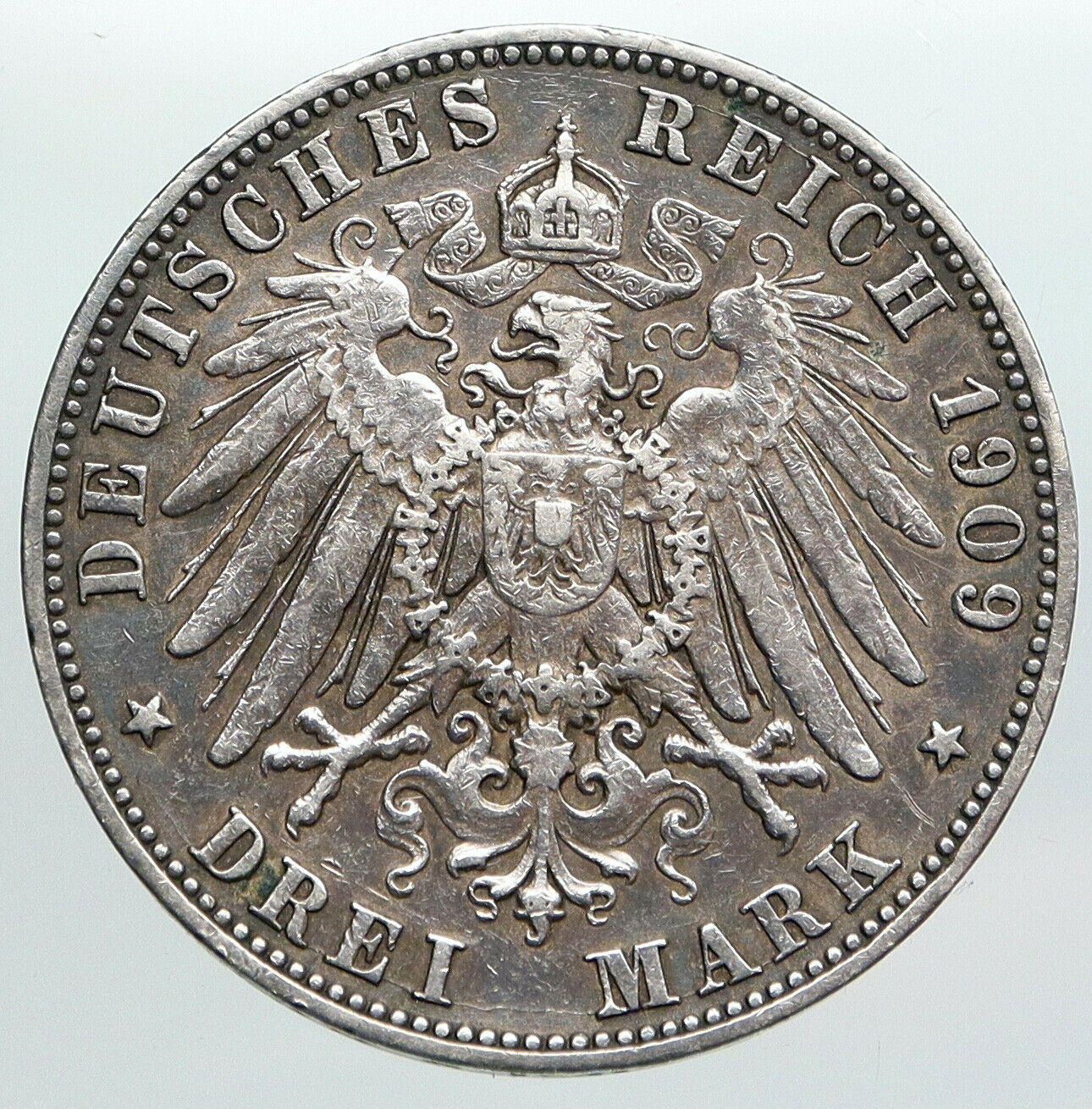 1909F Germany GERMAN STATES Wurttemberg WILHELM II Genuine Silver 3M Coin i90470