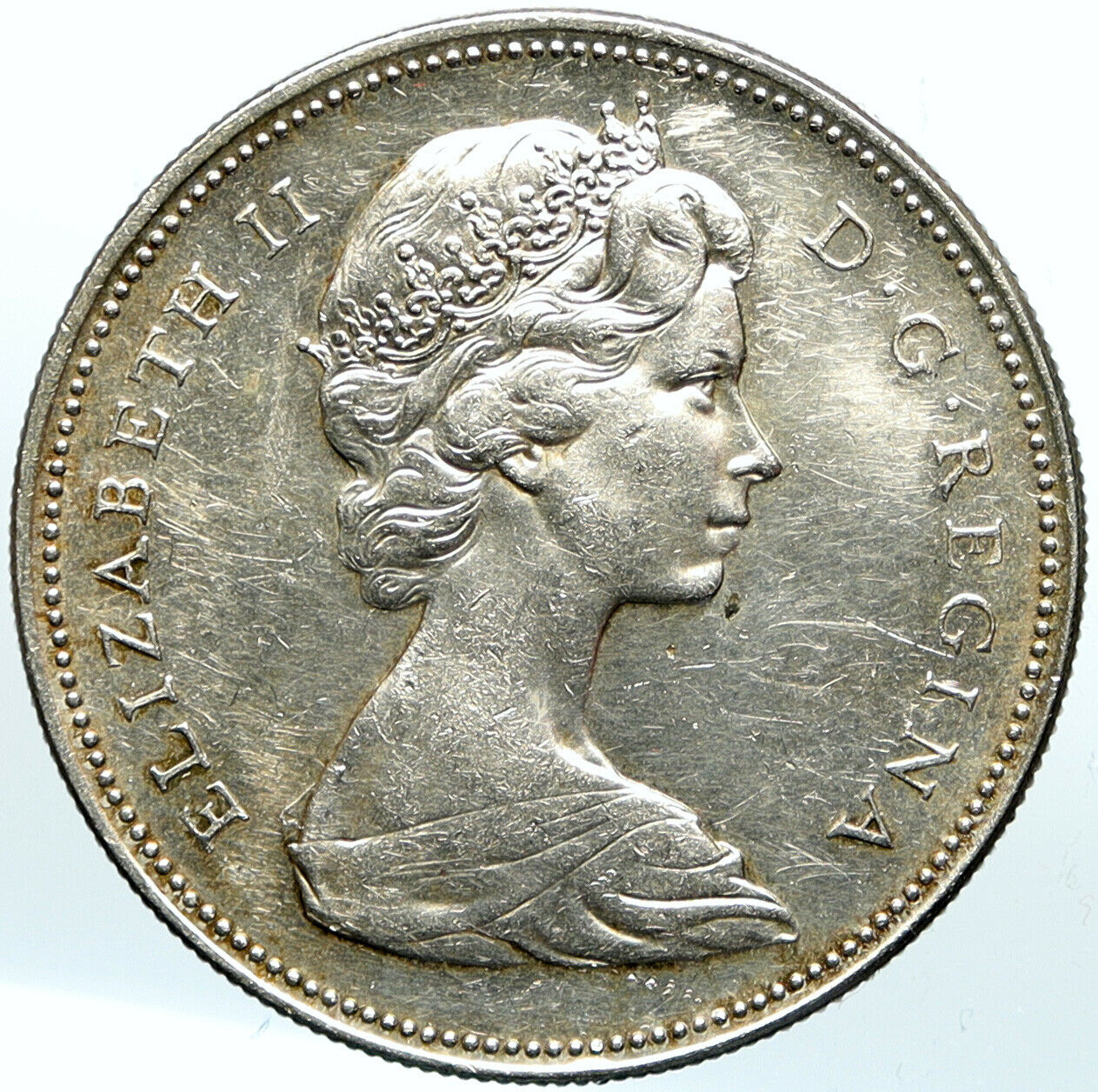 1966 CANADA w UK Queen Elizabeth II Voyagers Genuine Silver Dollar Coin i100947