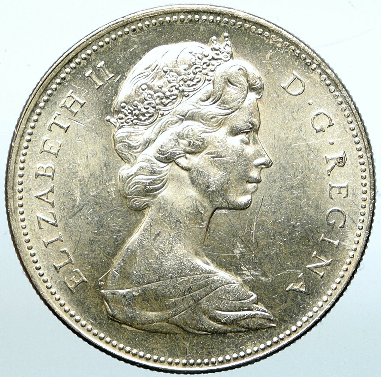 1966 CANADA w UK Queen Elizabeth II Voyagers Genuine Silver Dollar Coin i100935