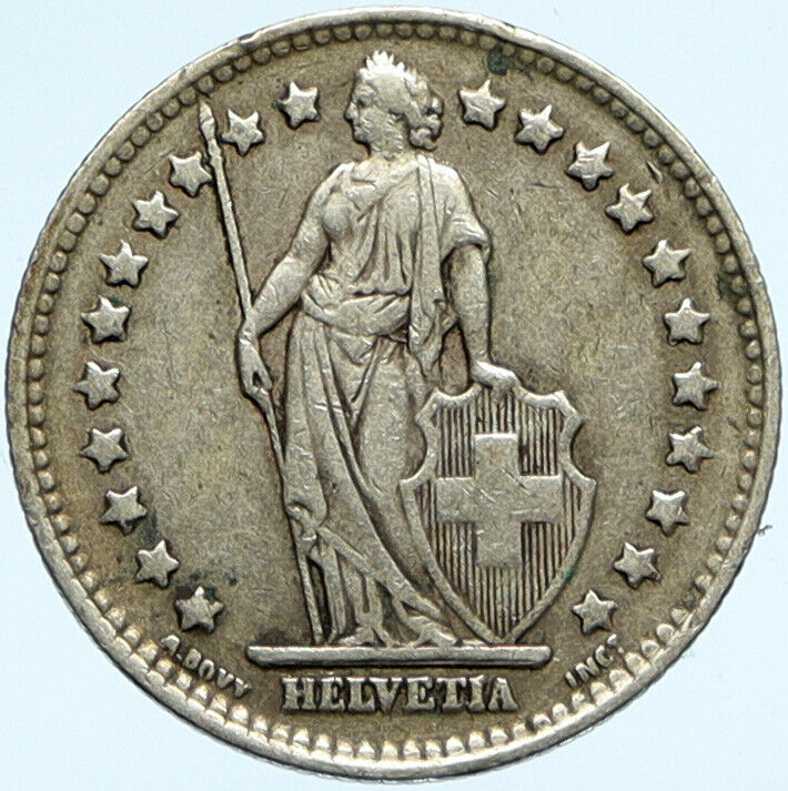 1945 B SWITZERLAND HELVETIA Symbolizes SWISS Nation SILVER 1 Franc Coin i99868