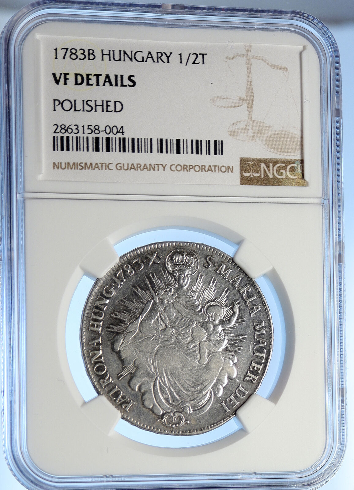 1783 HUNGARY King Joseph II MADONNA JESUS Silver 1/2 Half Taler Coin NGC i106219