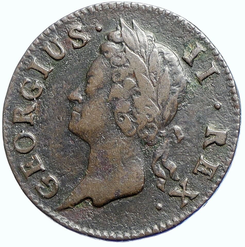 1742 IRELAND UK King George II Antique Lyre VINTAGE OLD 1/2 Penny Coin i105637