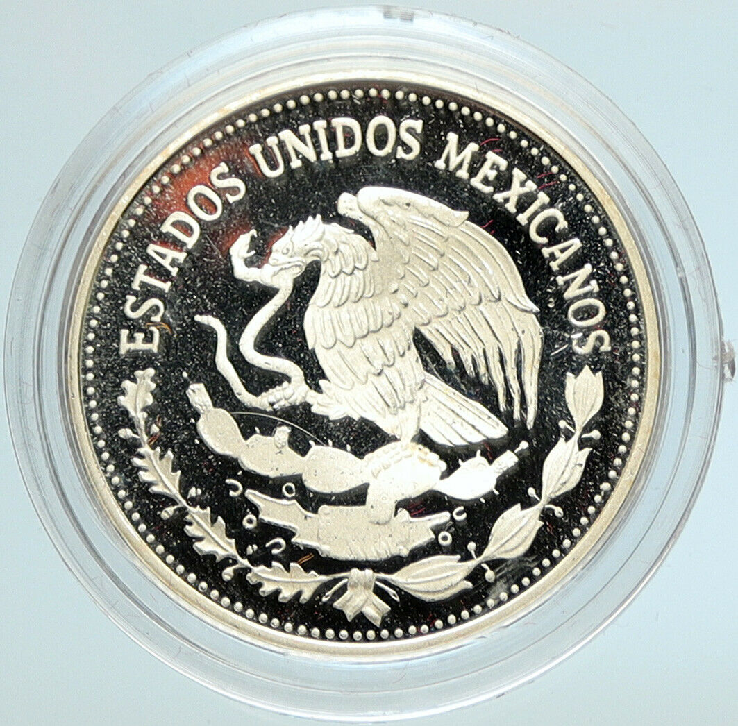 1985 MEXICO FIFA World Cup 1986 Football Soccer PRF Silver 25 Peso Coin i105594