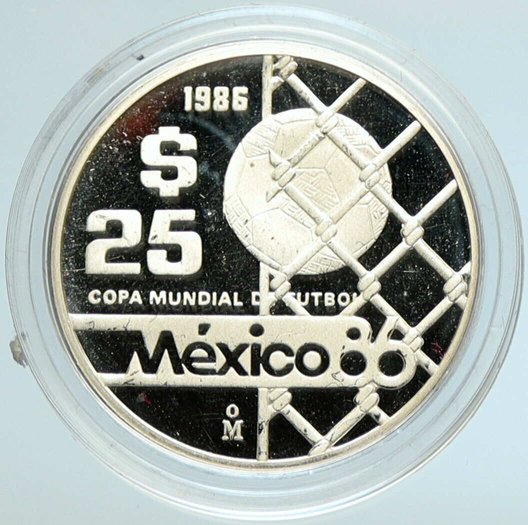 1985 MEXICO FIFA World Cup 1986 Football Soccer PRF Silver 25 Peso Coin i105592