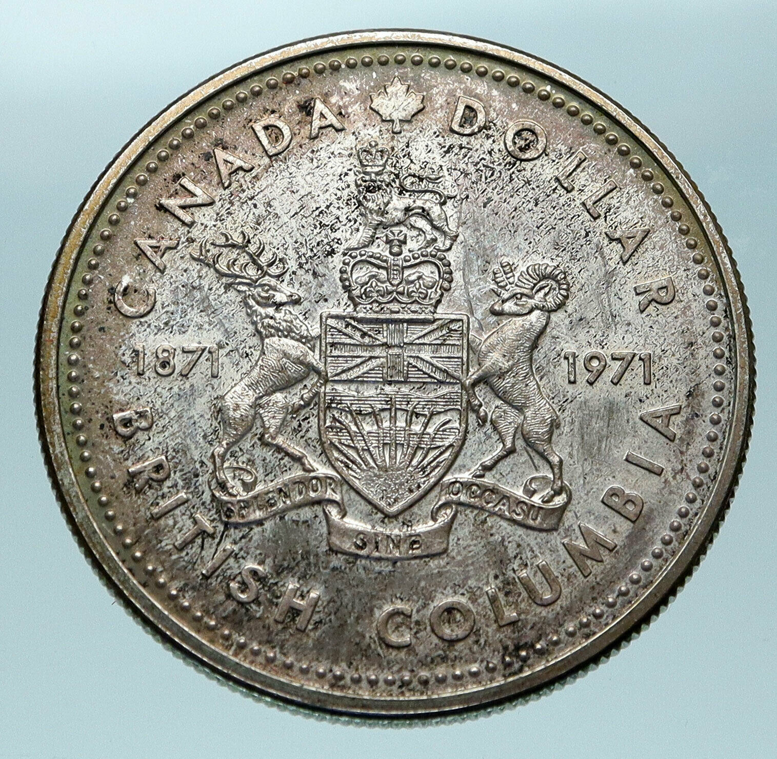 1971 CANADA British Columbia UK Queen Elizabeth II Antique Silver $ Coin i83890