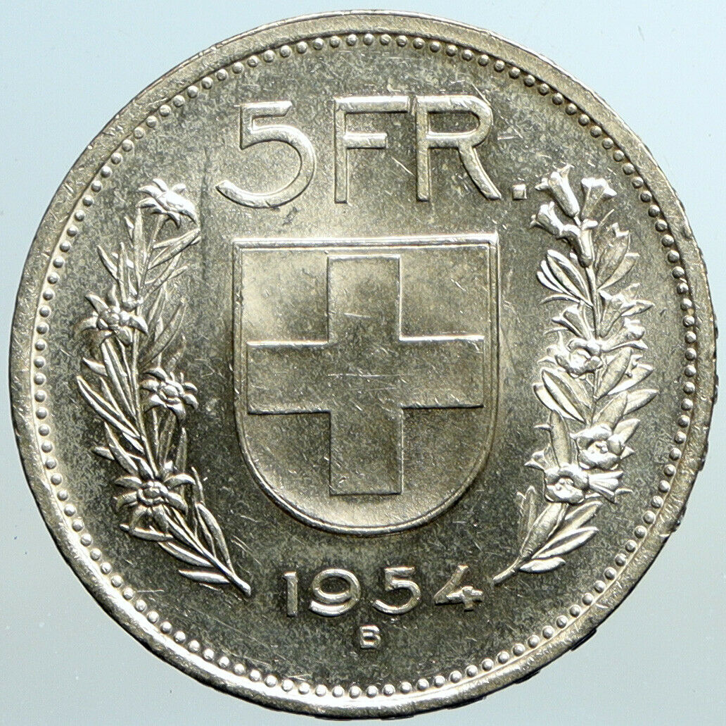 1954 B Switzerland Founding HERO WILLIAM TELL 5 Francs Silver Swiss Coin i101588