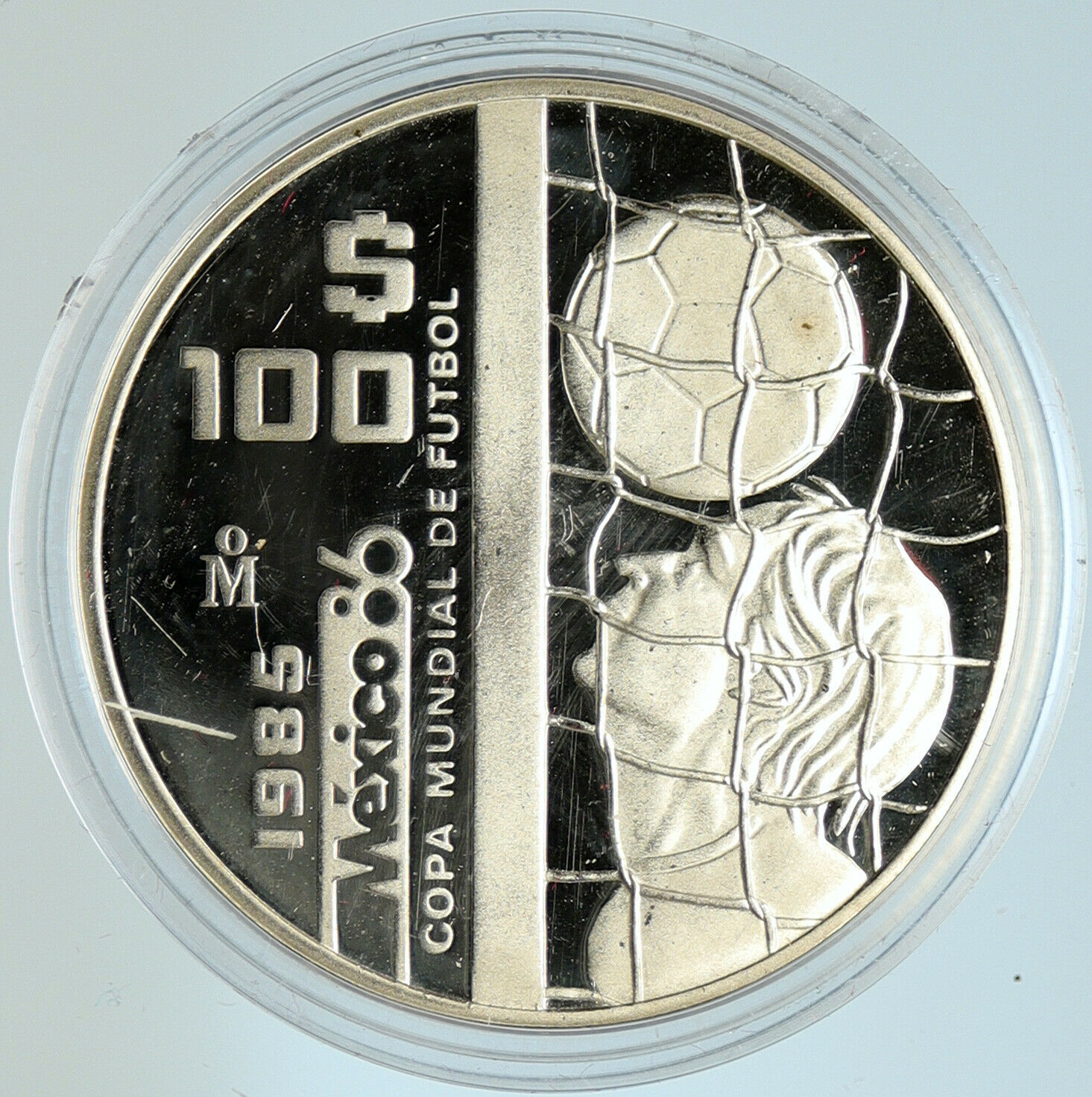 1985 MEXICO FIFA World Cup 1986 Football Soccer Proof Silver $100 Coin i105603