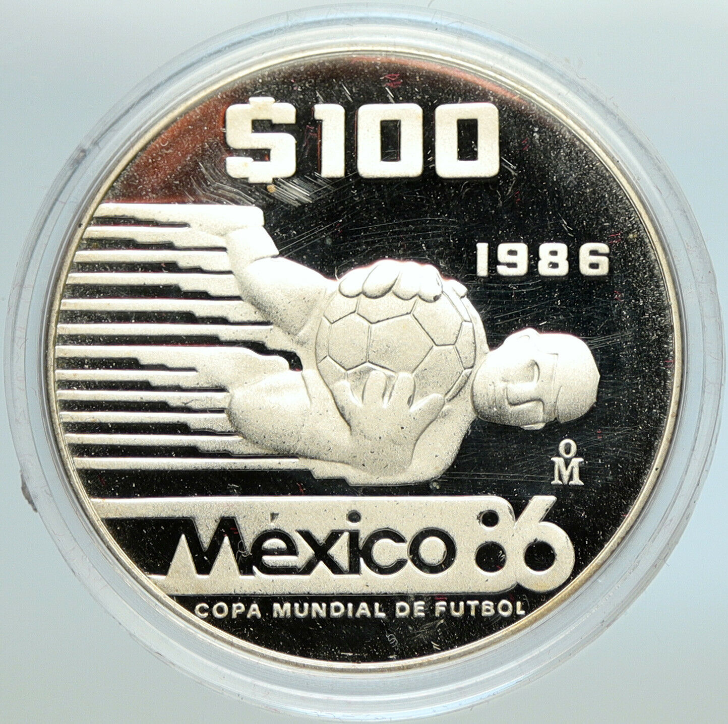 1985 MEXICO FIFA World Cup 1986 Football Soccer PRF Silver 100 Peso Coin i105597