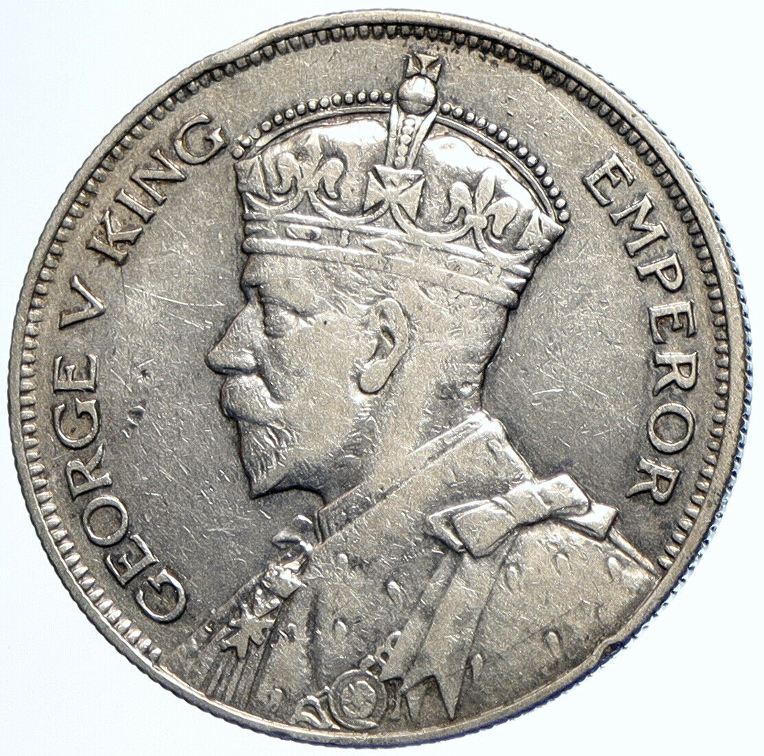 1934 NEW ZEALAND UK King George V Genuine Antique Silver Half Crown Coin i105631