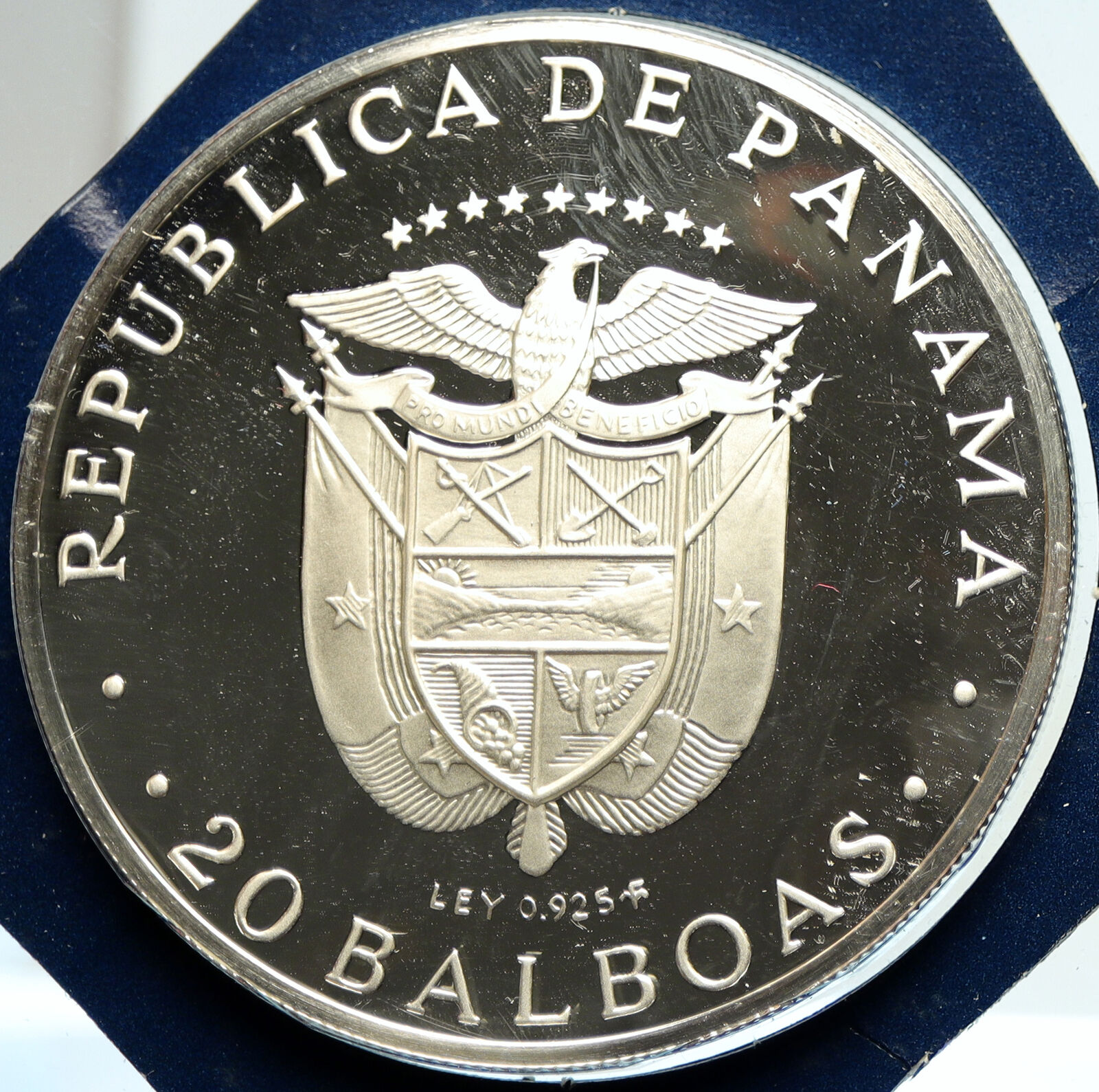 1975 PANAMA Huge Proof Silver 3.8oz 20 Balboas Coin SIMON BOLIVAR Medal i104912