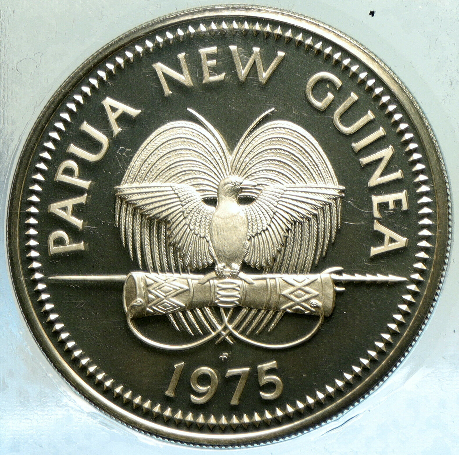 1975 PAPUA NEW GUINEA Large 4.5CM Exotic Bird Proof Silver 10 Kina Coin i104896