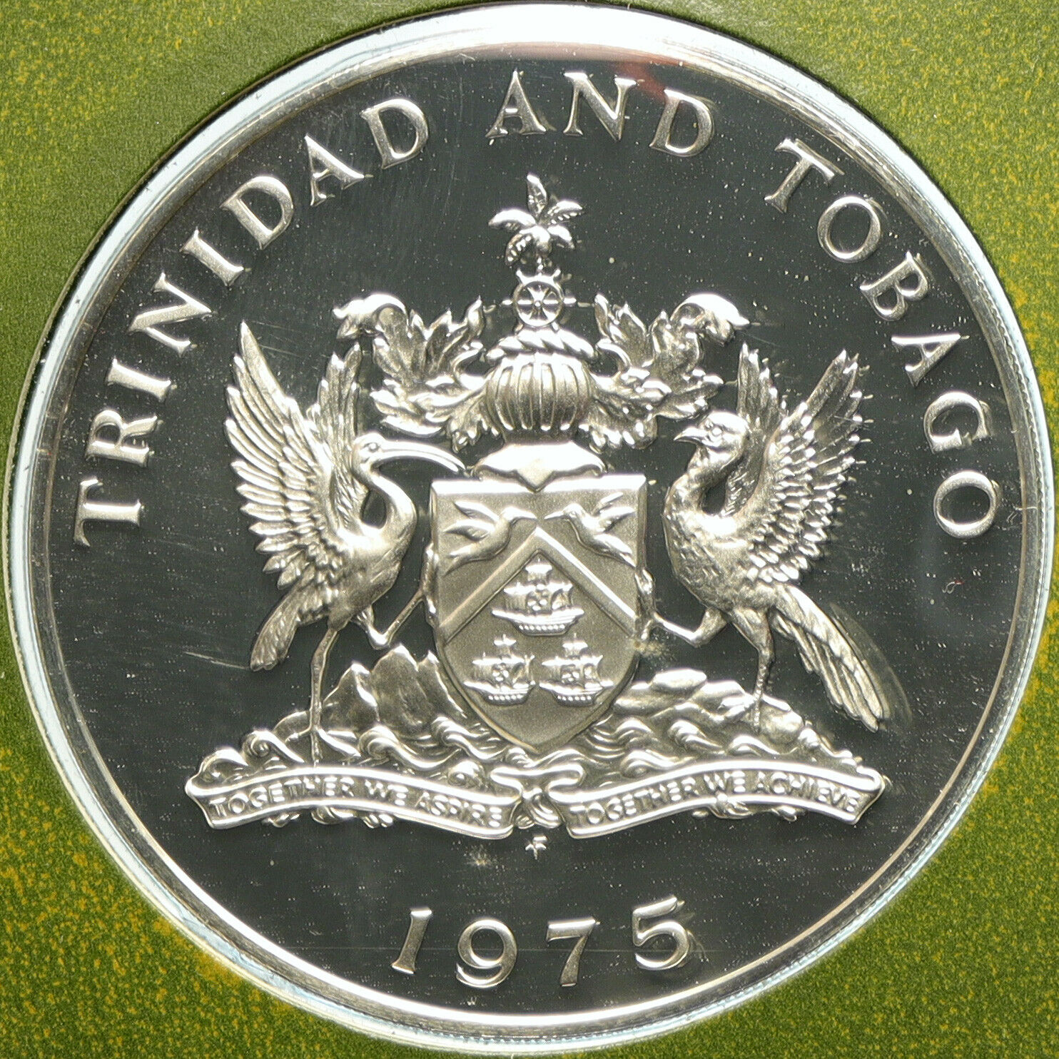 1975 TRINIDAD and TOBAGO Islands Large Vintage OLD Proof Silver $10 Coin i104891