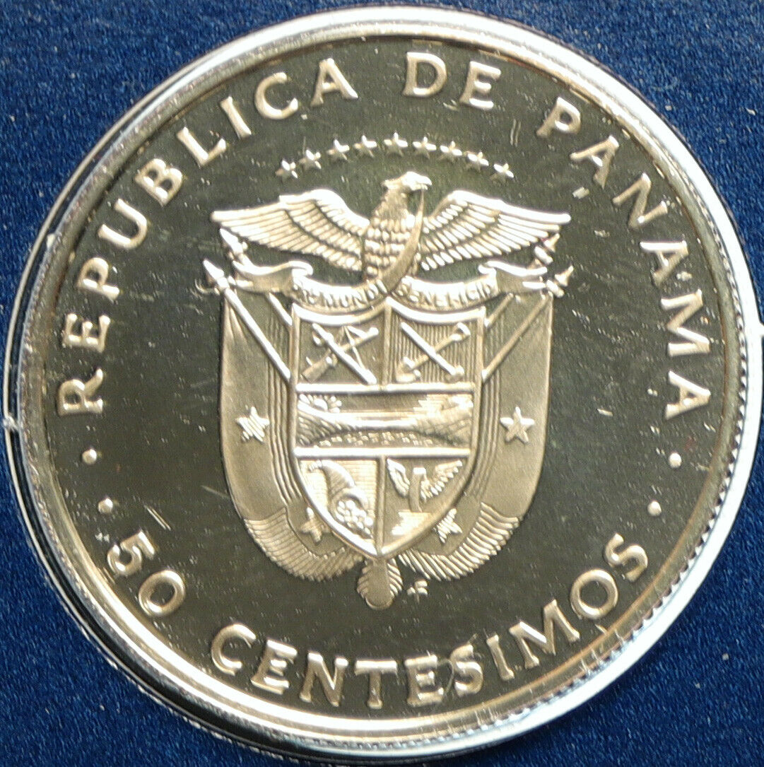 1975 PANAMA Fernando de Lesseps France SUEZ CANAL PRF 50 Centesimos Coin i104901