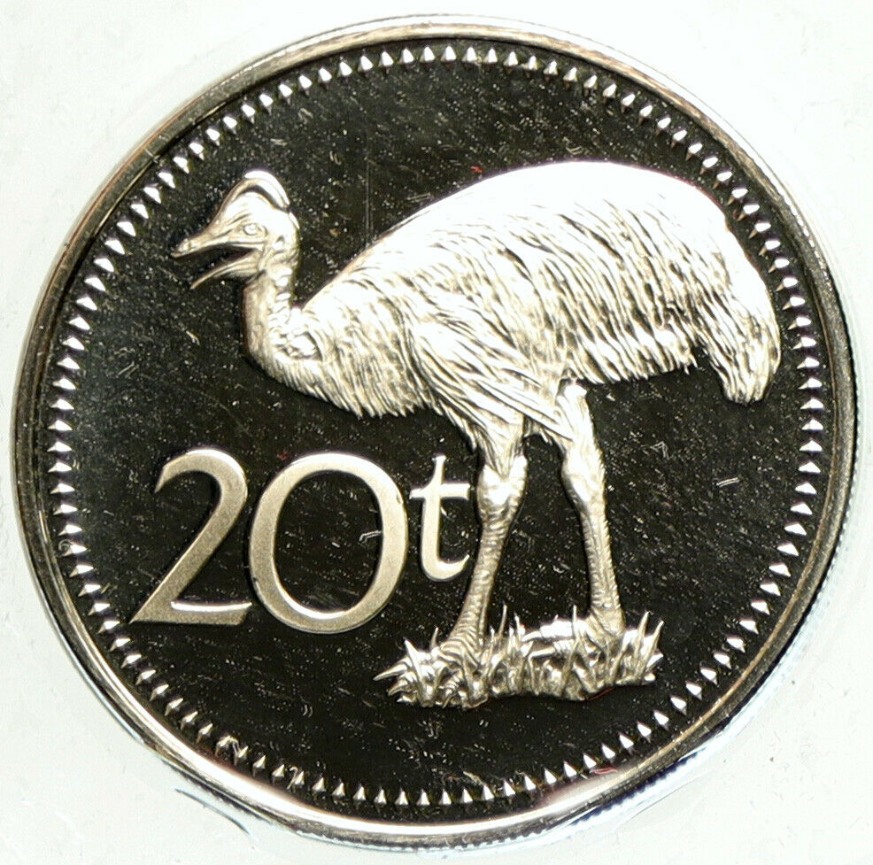 1975 PAPUA NEW GUINEA Bennetts Cassowary BIRD Bank Proof 20 Toea Coin i104903