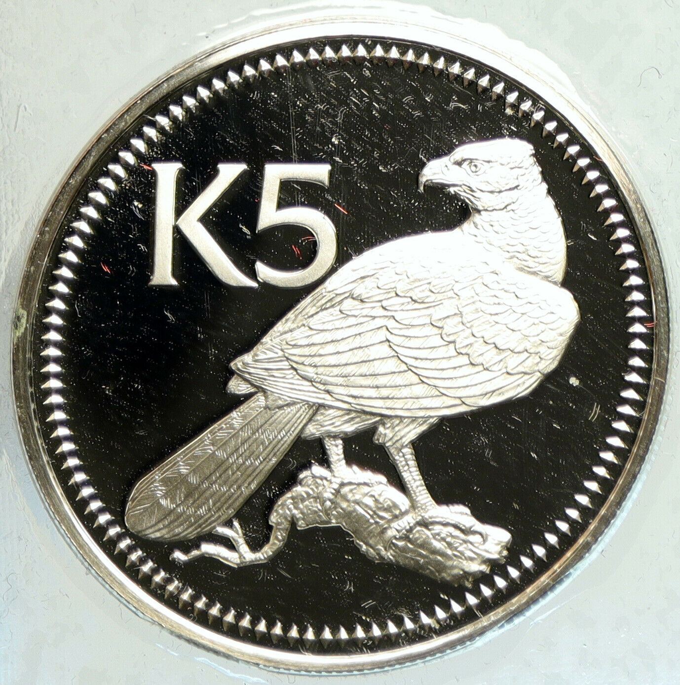 1975 PAPUA NEW GUINEA w PAPUAN Harpy EAGLE Old Proof Silver 5 Kina Coin i104909