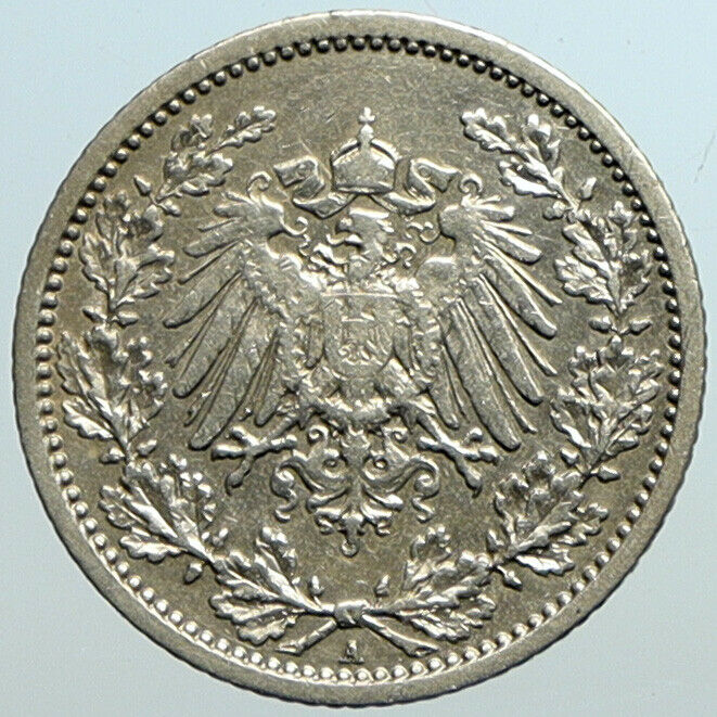 1912 A WILHELM II of GERMANY 1/2 Mark Antique German Silver Coin Eagle i101592