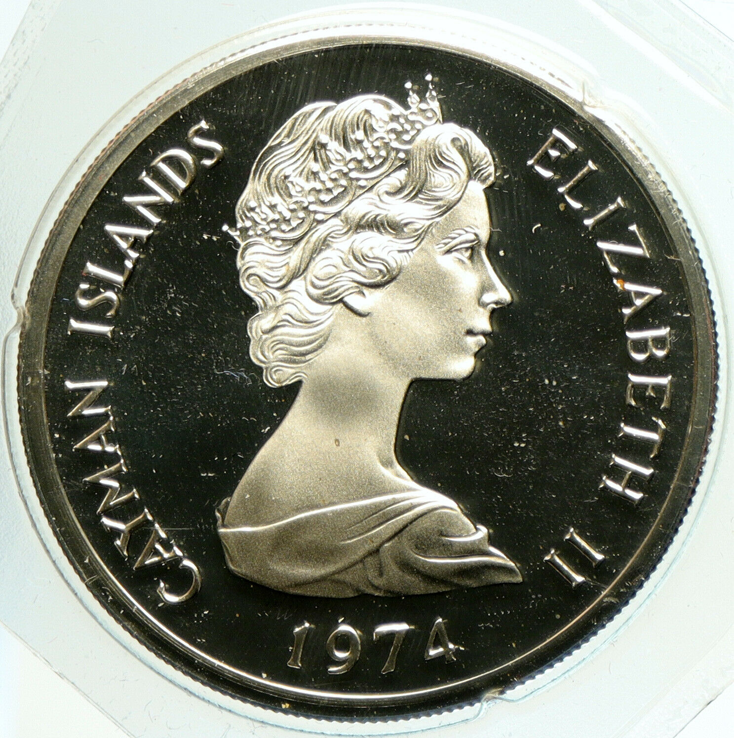 1974 CAYMAN ISLANDS Queen Elizabeth II VINTAGE OLD Proof Silver $5 Coin i104886