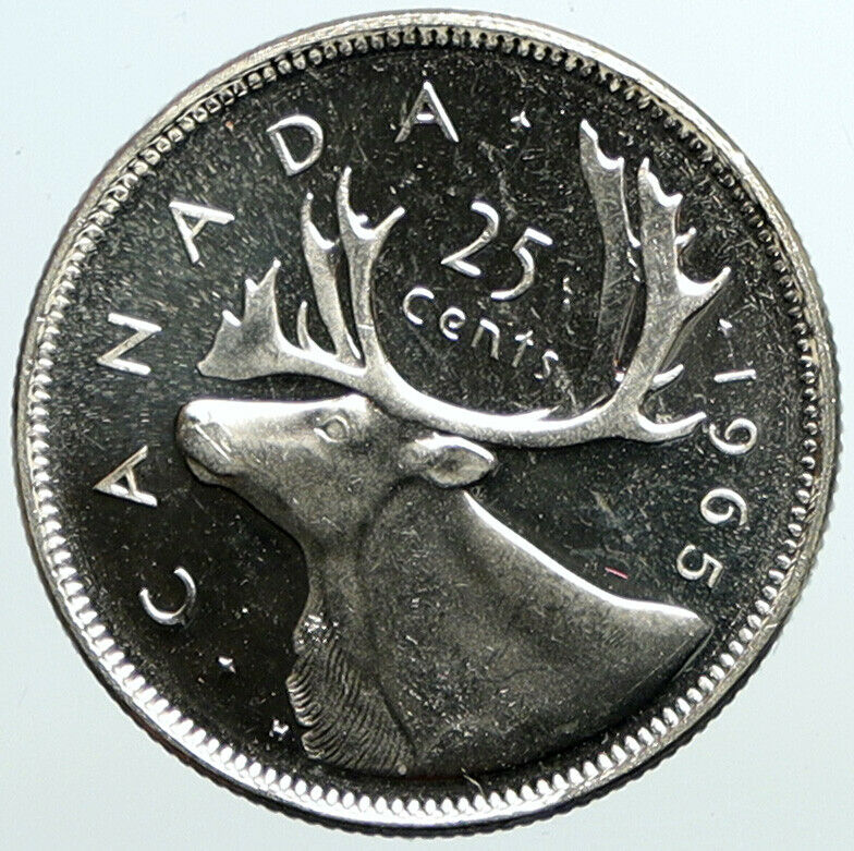 1965 CANADA United Kingdom Elizabeth II CARIBOU Old Silver 25 Cent Coin i101587