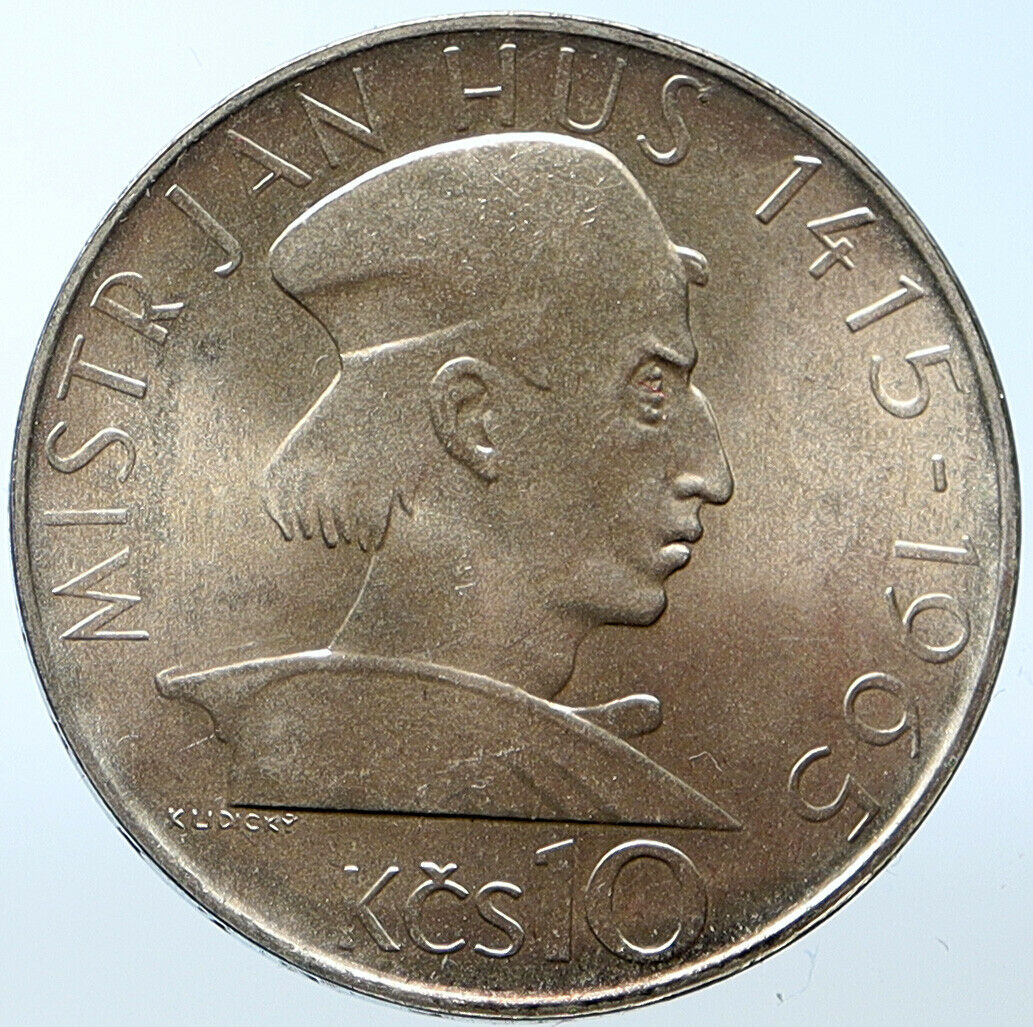 1965 CZECHOSLOVAKIA Jan Hus Church Reformer VINTAGE Silver 10 Korun Coin i104762