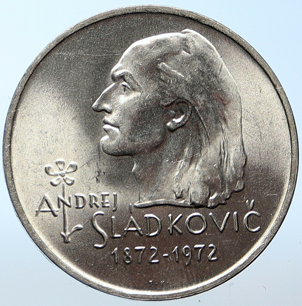 1972 CZECHOSLOVAKIA Poet Priest Andrej Sladkovic OLD Silver 20 Korn Coin i104761