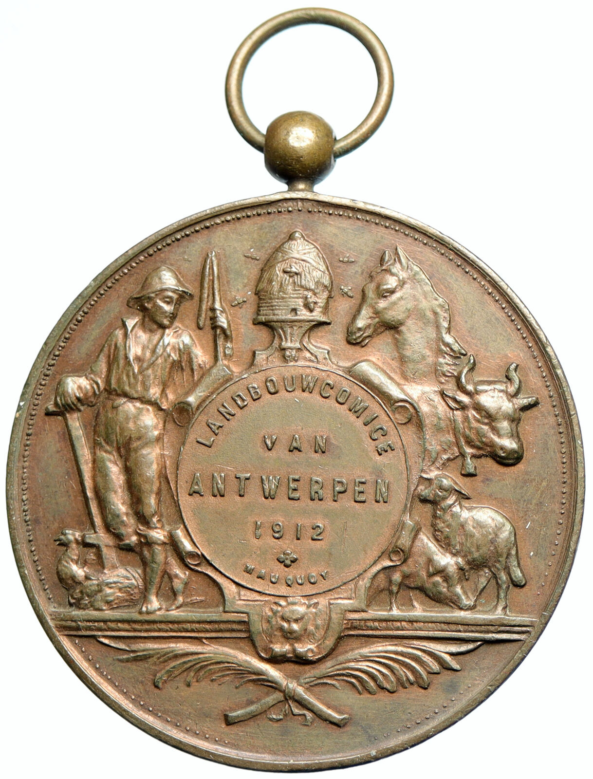 1912 BELGIUM Antwerp AGRICULTURE COMMISSION Farm Horse Bull Sheep Medal i105541