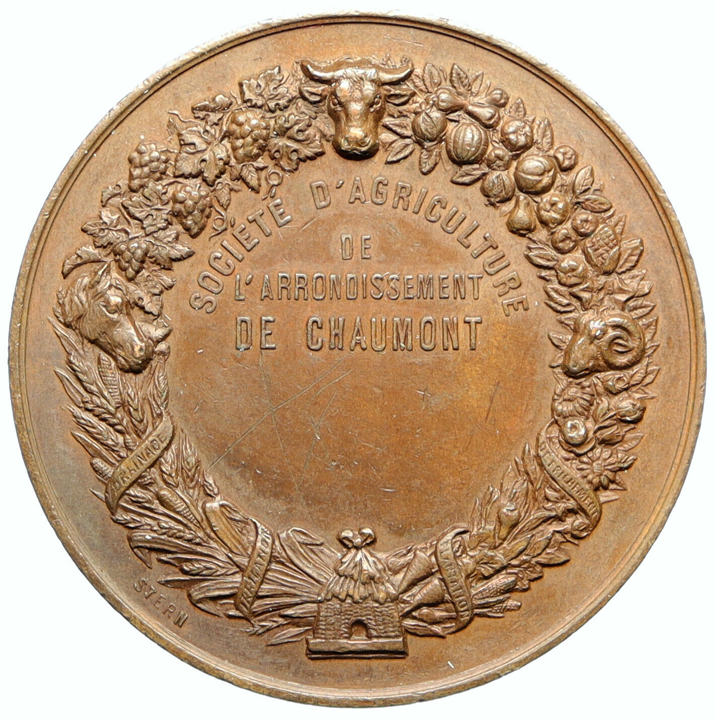 c1900 FRANCE Agriculture CHAUMONT Olivier De Serres Pradel VINTAGE Medal i105549