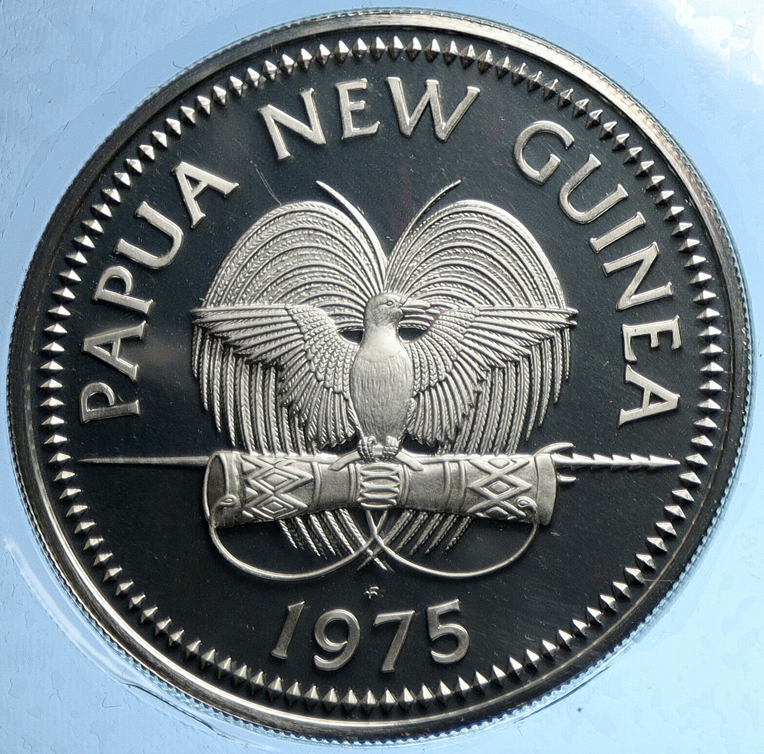 1975 PAPUA NEW GUINEA Large 4.5CM Exotic Bird Proof Silver 10 Kina Coin i104780