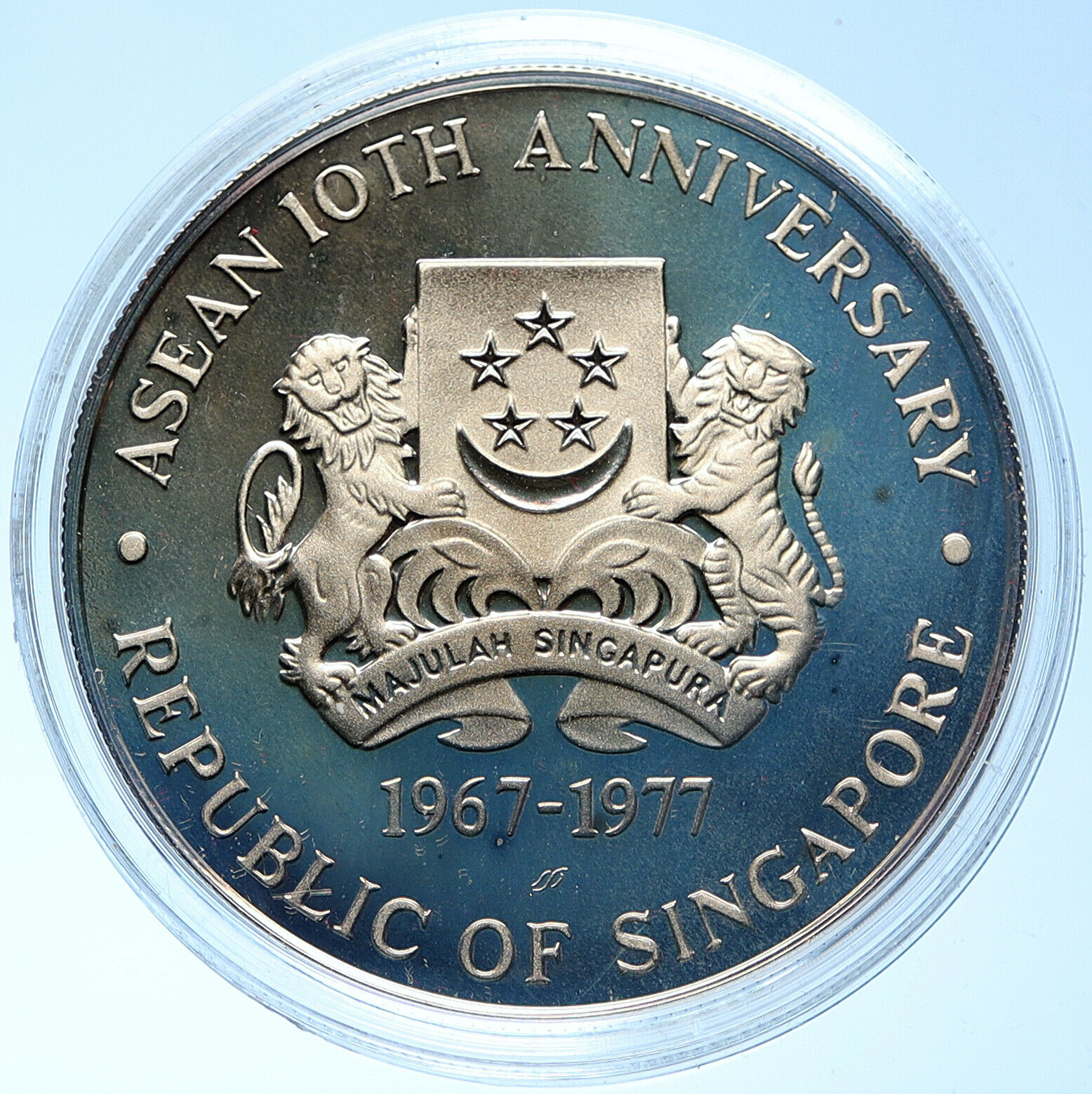 1977 SINGAPORE ASEAN 10th Anniversary OLD Proof Silver 10 Dollars Coin i104773