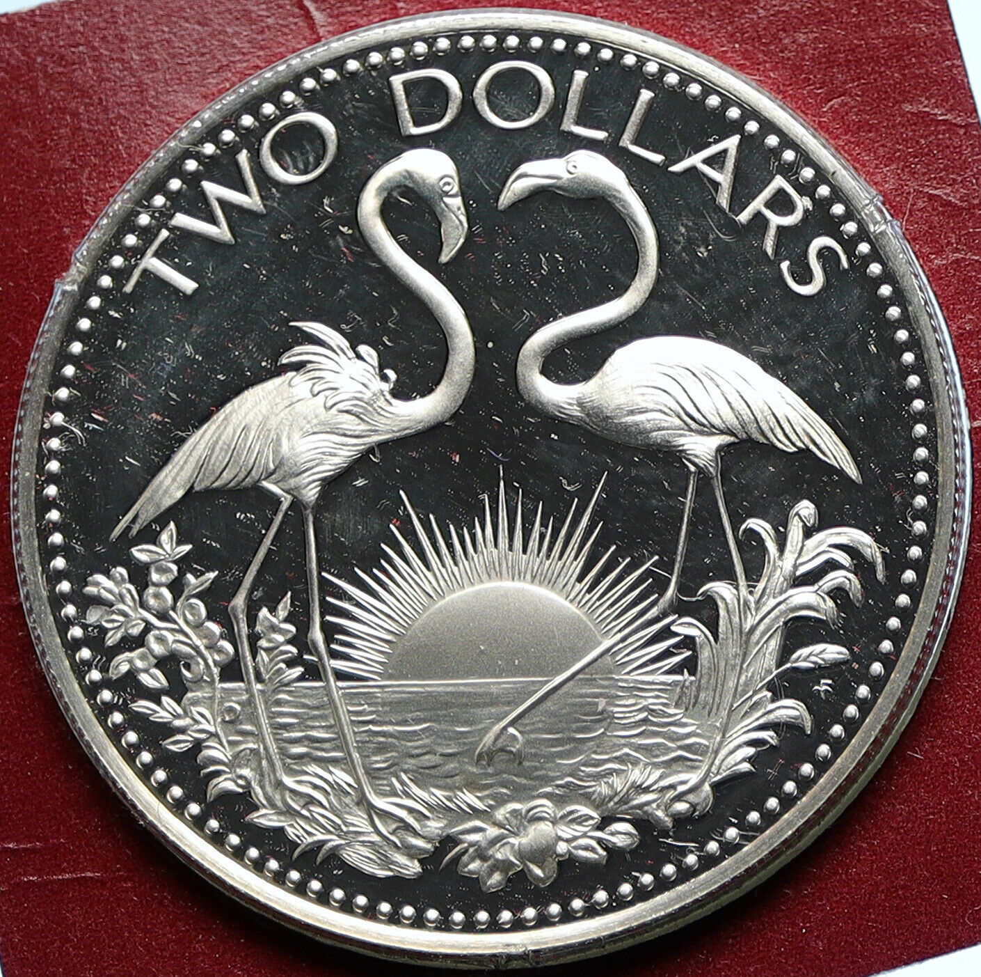 1975 BAHAMAS Islands TWO FLAMINGOS Vintage Proof Silver 2 Dollars Coin i104775