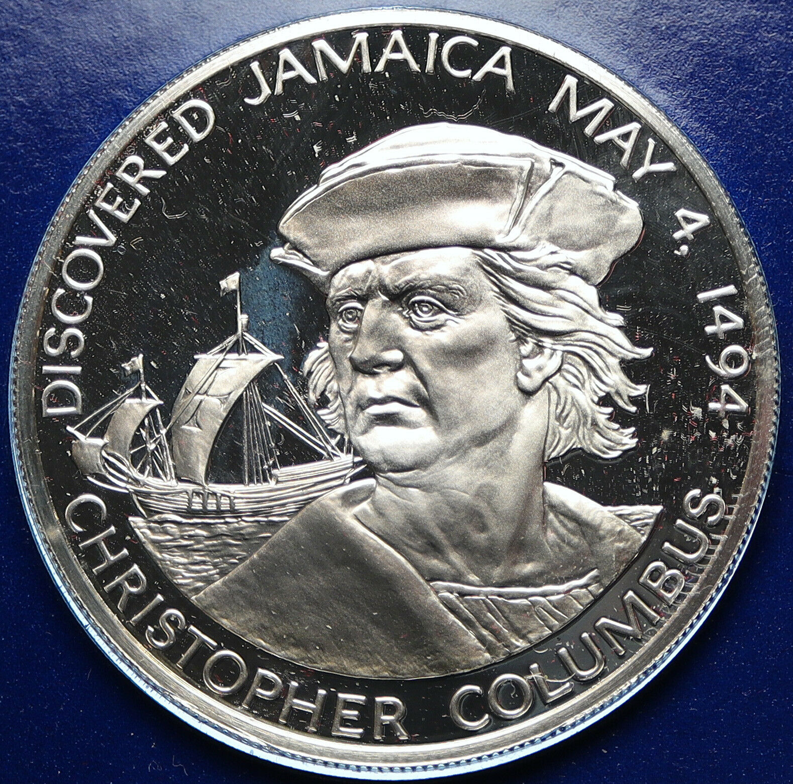 1975 JAMAICA New World Discovery Columbus Proof SILVER 10 Dollar Coin i104782