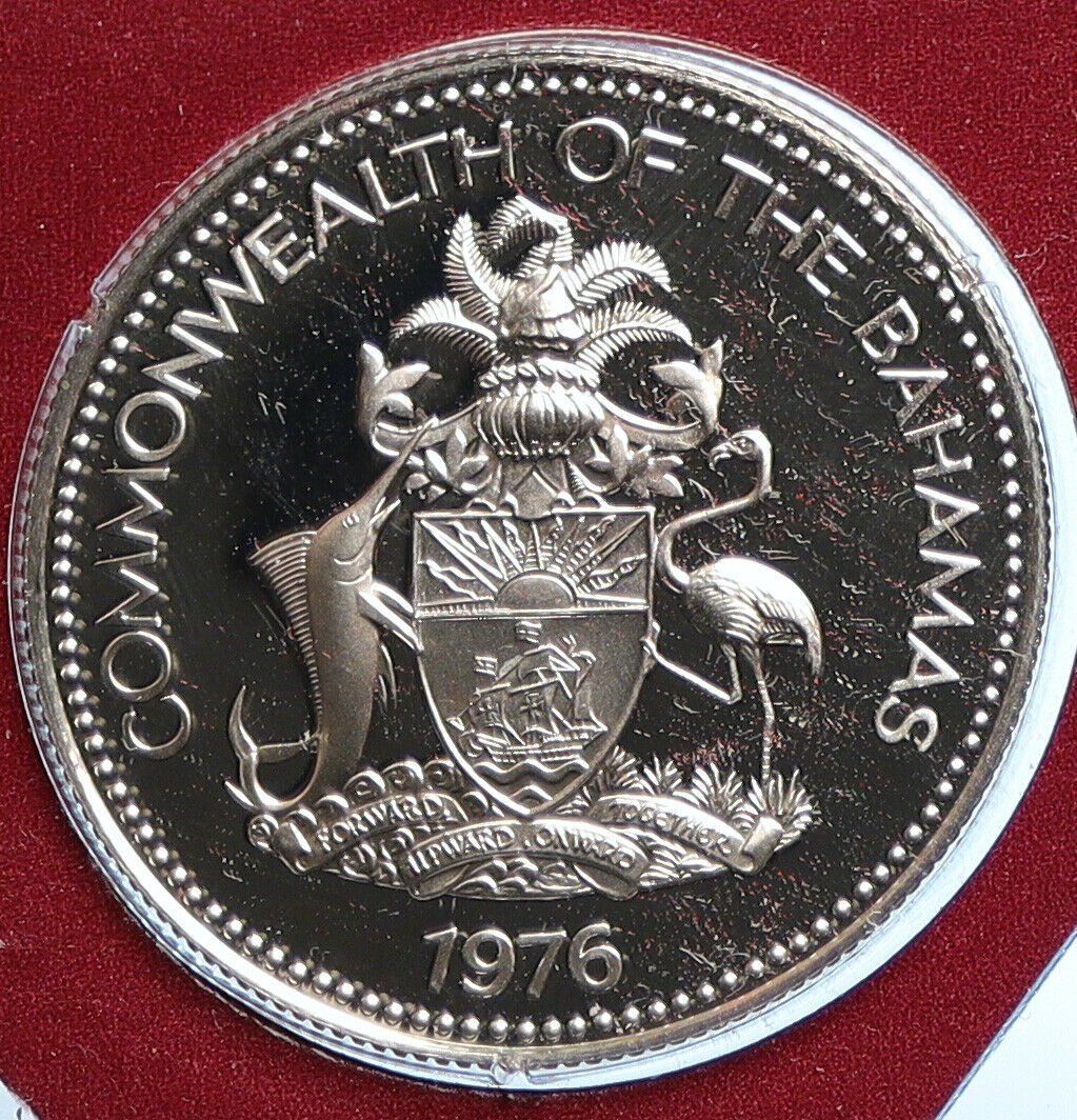 1976 BAHAMAS UK Queen Elizabeth II Marlin Proof Silver Coin 50 Cent Coin i104808