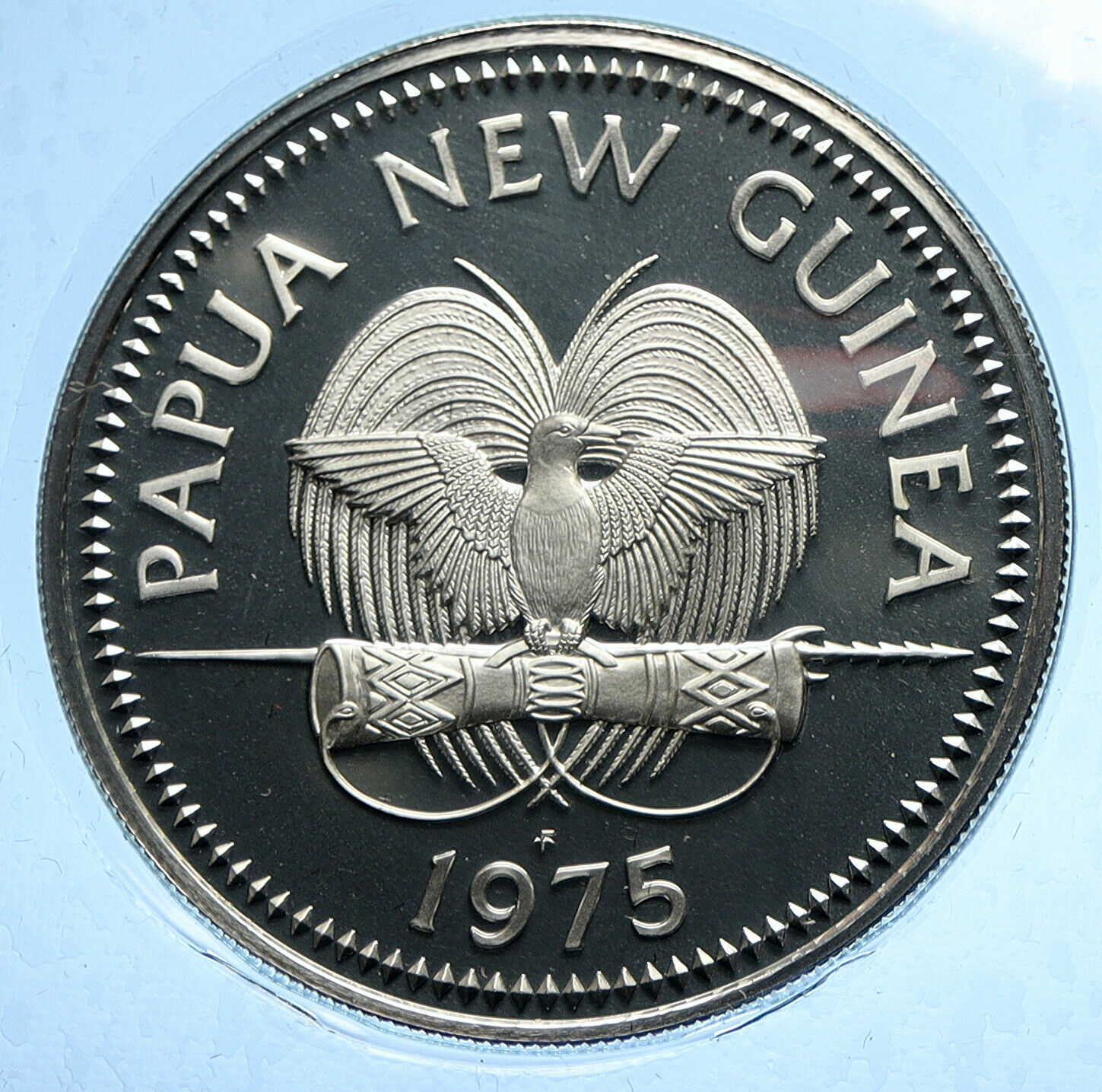 1975 PAPUA NEW GUINEA w PAPUAN Harpy EAGLE Old Proof Silver 5 Kina Coin i104788