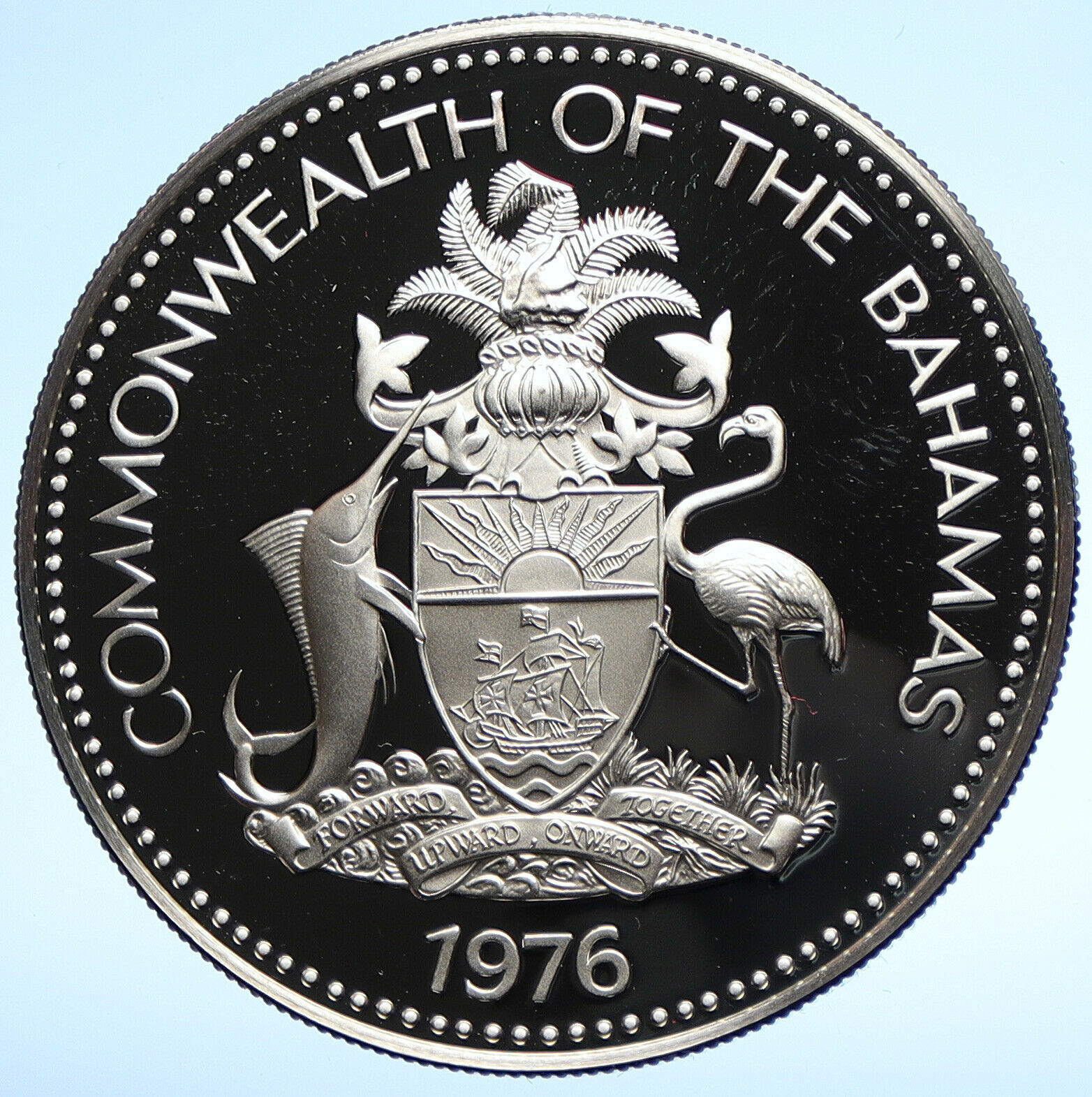 1976 BAHAMAS UK Queen Elizabeth II FLAG Proof Silver Coin 5 Dollars Coin i104798