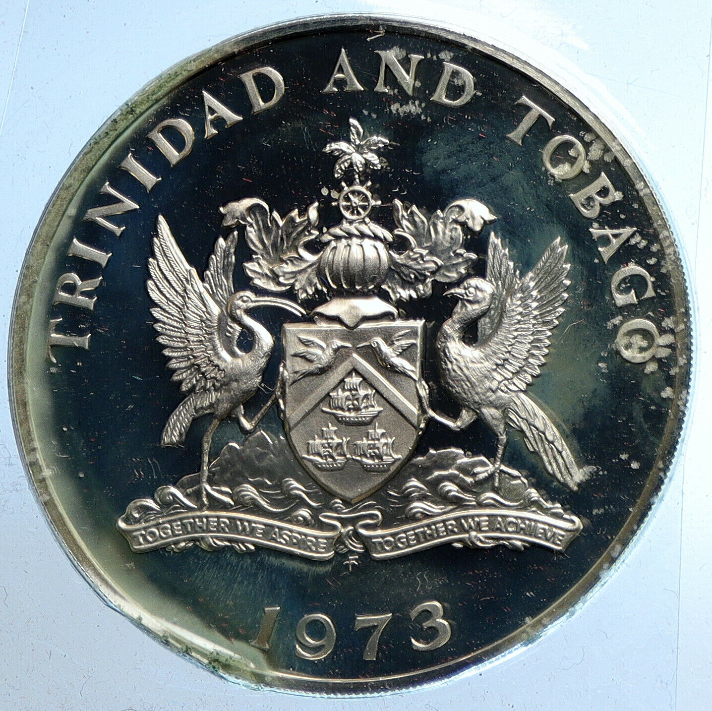 1973 TRINIDAD and TOBAGO Ibis INDEPENDENCE Proof Silver 5 Dollar Coin i104814