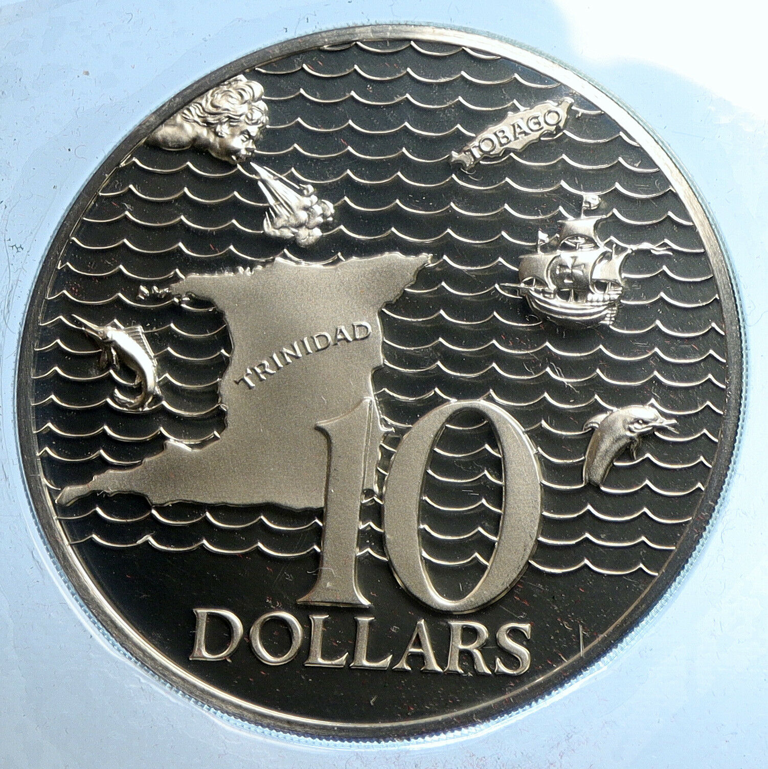 1973 TRINIDAD and TOBAGO Islands Large Vintage OLD Proof Silver $10 Coin i104812