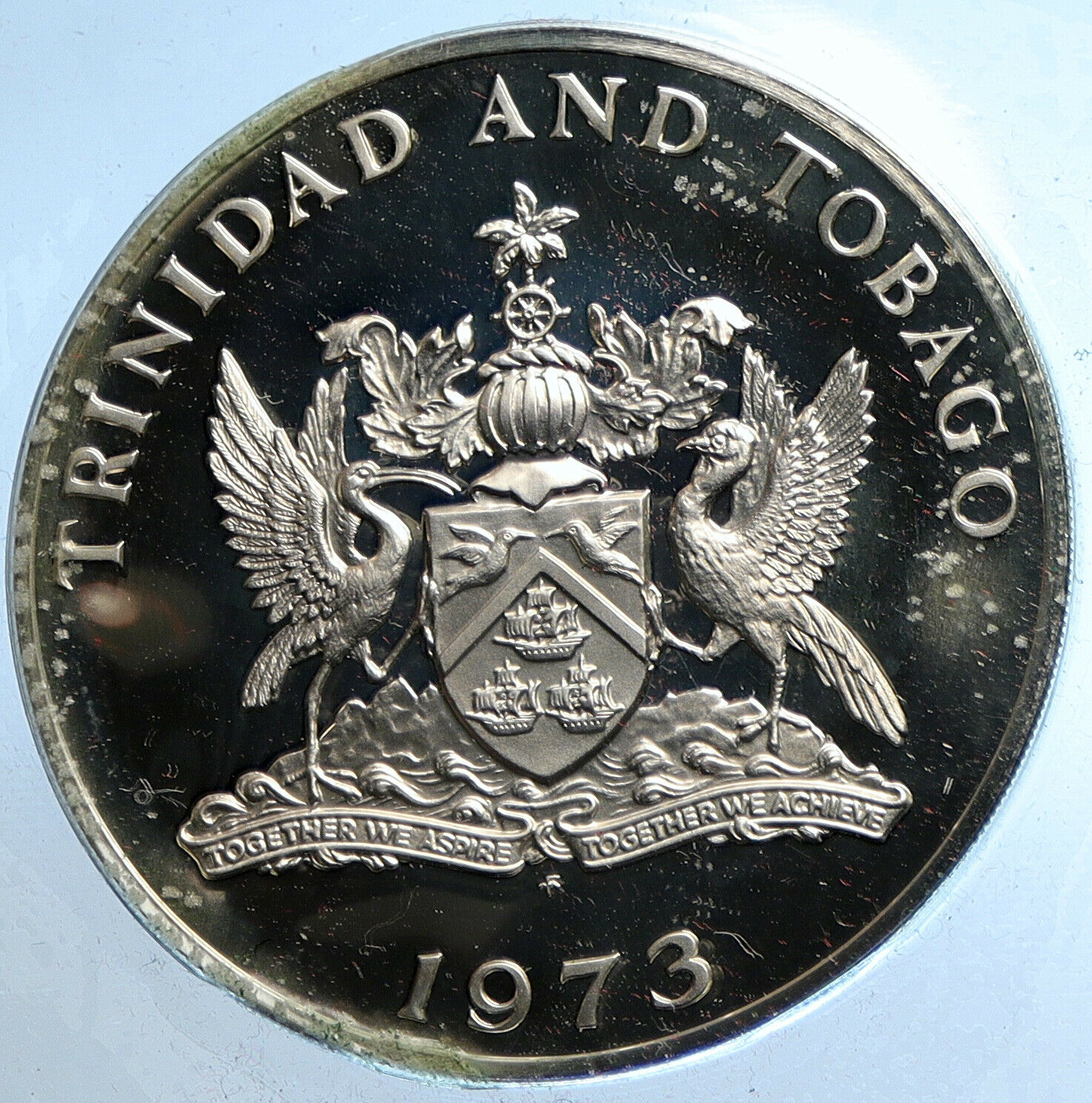 1973 TRINIDAD and TOBAGO Islands Large Vintage OLD Proof Silver $10 Coin i104812