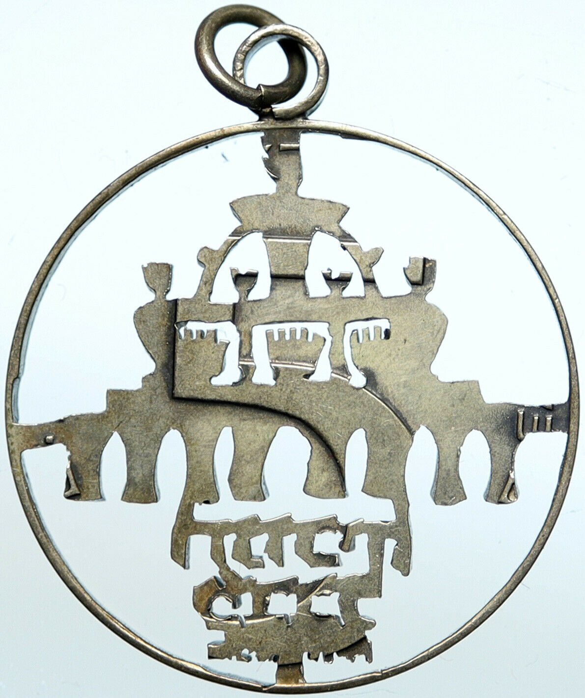 1972 ISRAEL Lions Hold HANNUKAH Menorah OLD Silver 5 Lirot Pendant Medal i100957