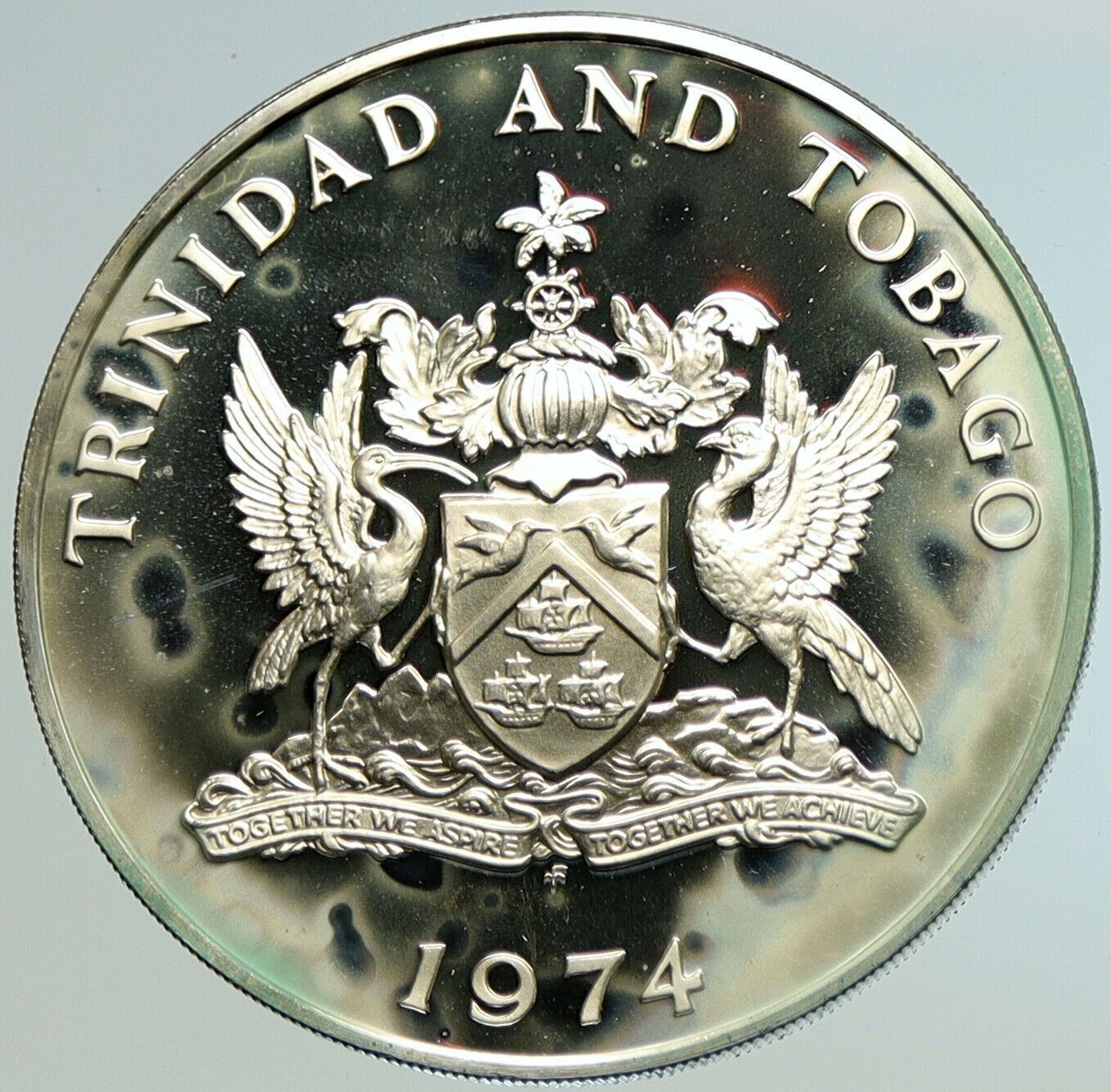 1974 TRINIDAD and TOBAGO Ibis INDEPENDENCE Proof Silver 5 Dollar Coin i104875