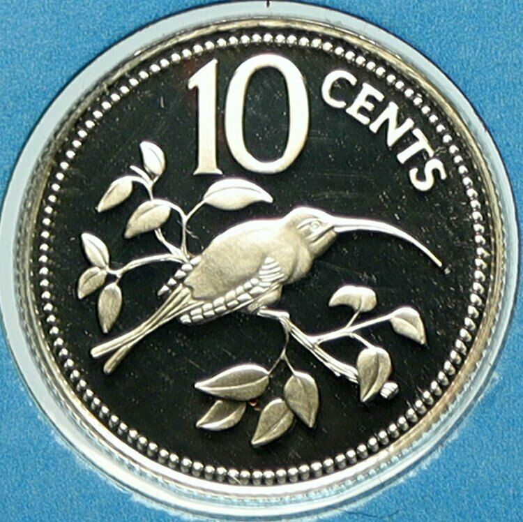 1976 BELIZE Avifauna Long-tailed HERMIT BIRD Proof Silver 10 Cents Coin i104884