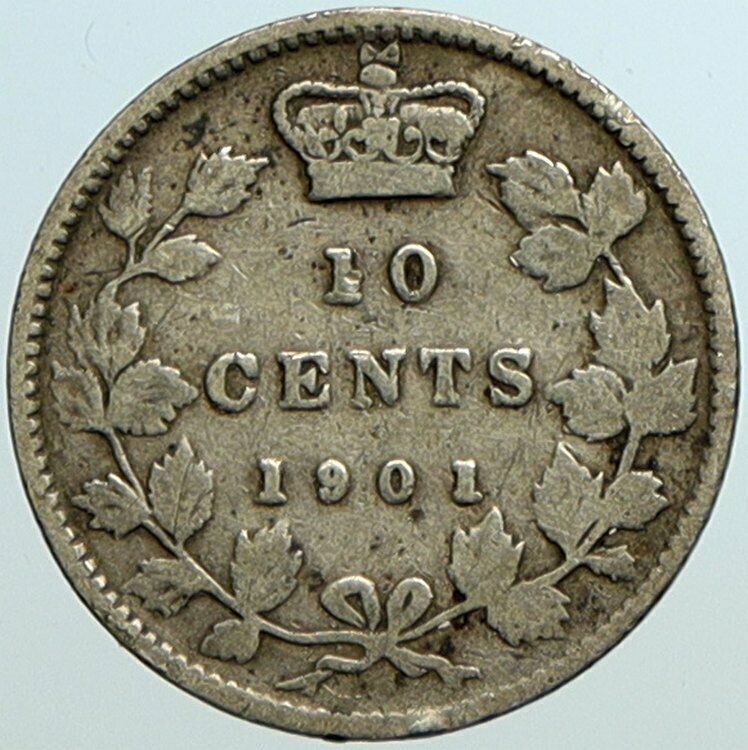 1901 CANADA UK Queen VICTORIA Vintage Antique OLD Silver 10 Cents Coin i101590